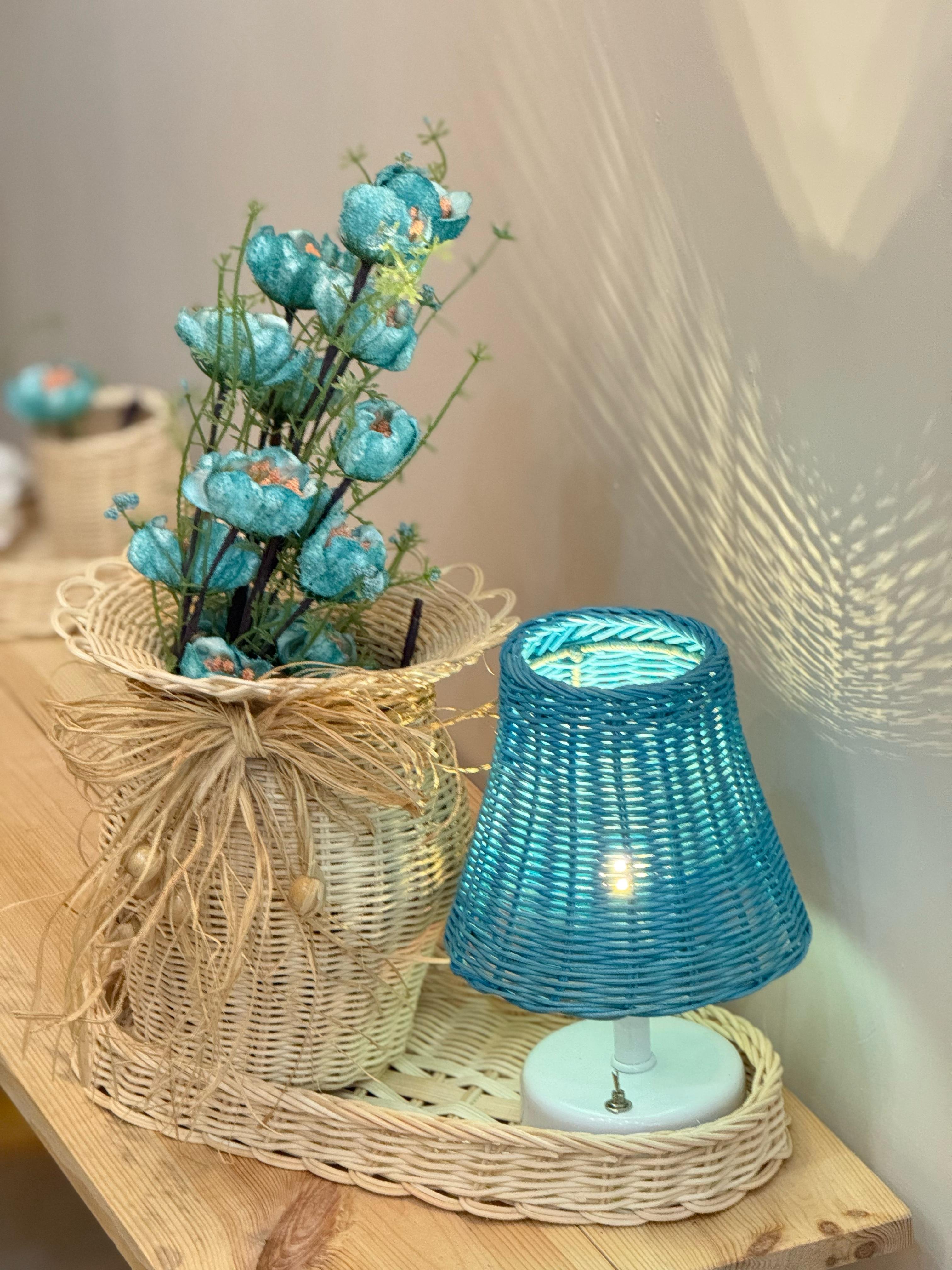 4'lü Rattan Mavi Gelincik Vazo Set