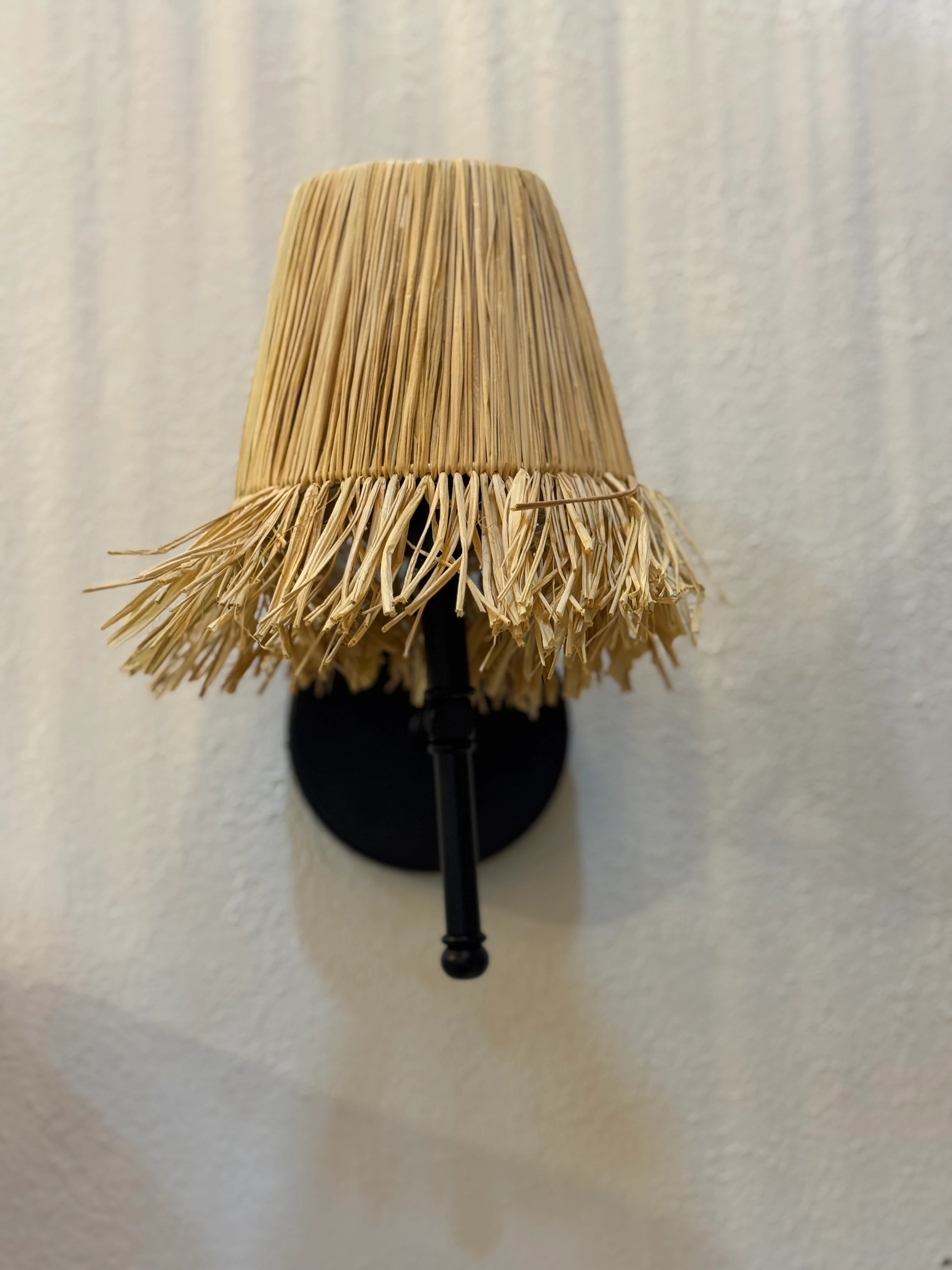 Rafya Saçaklı Bohem Hasır Kablolu Duvar Aydınlatması Aplik - Alt Siyah