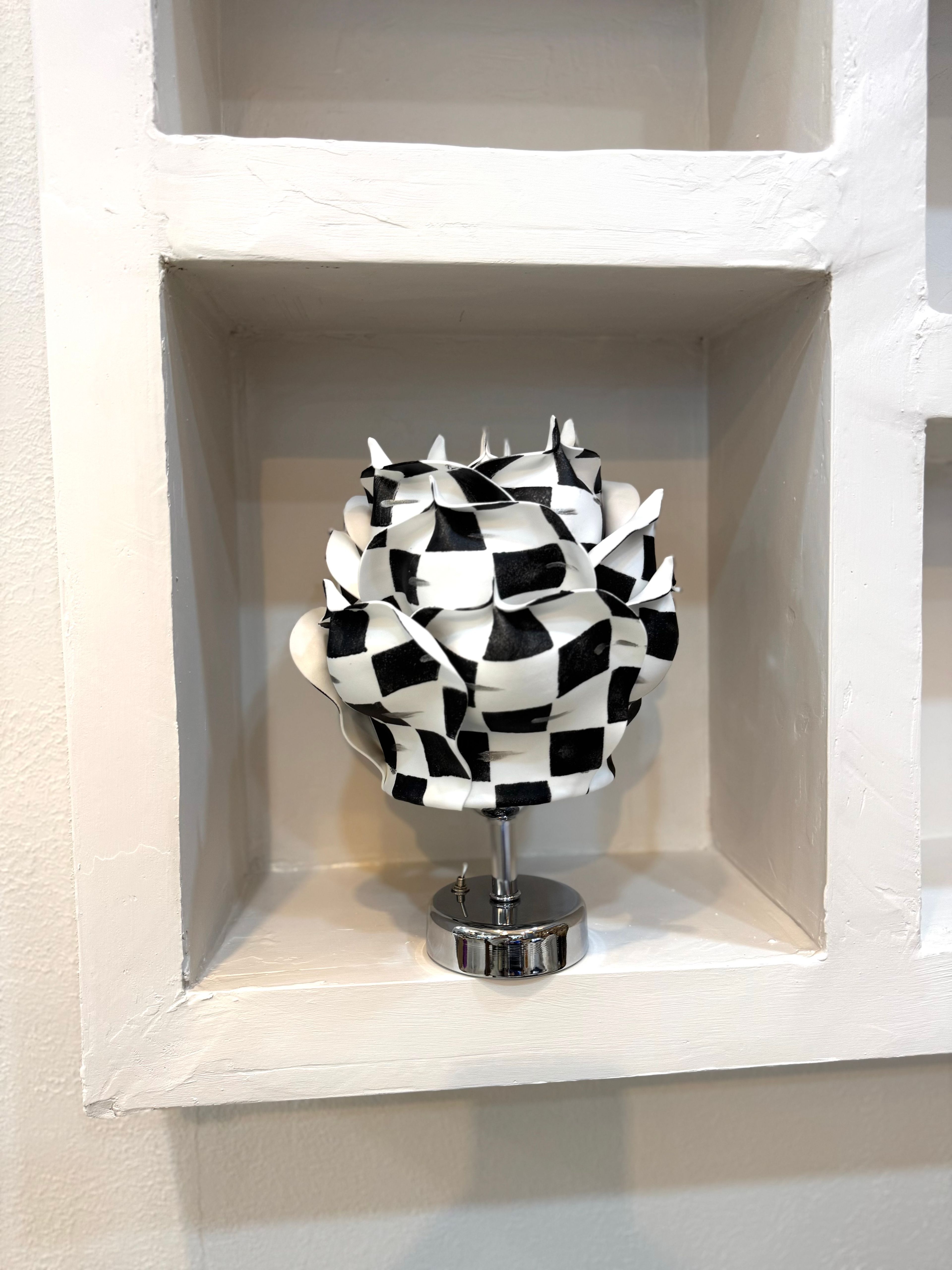 Decor Eva Rose Wireless Table Lamp Top Checkers Silver Pattern -Bottom Silver Detail
