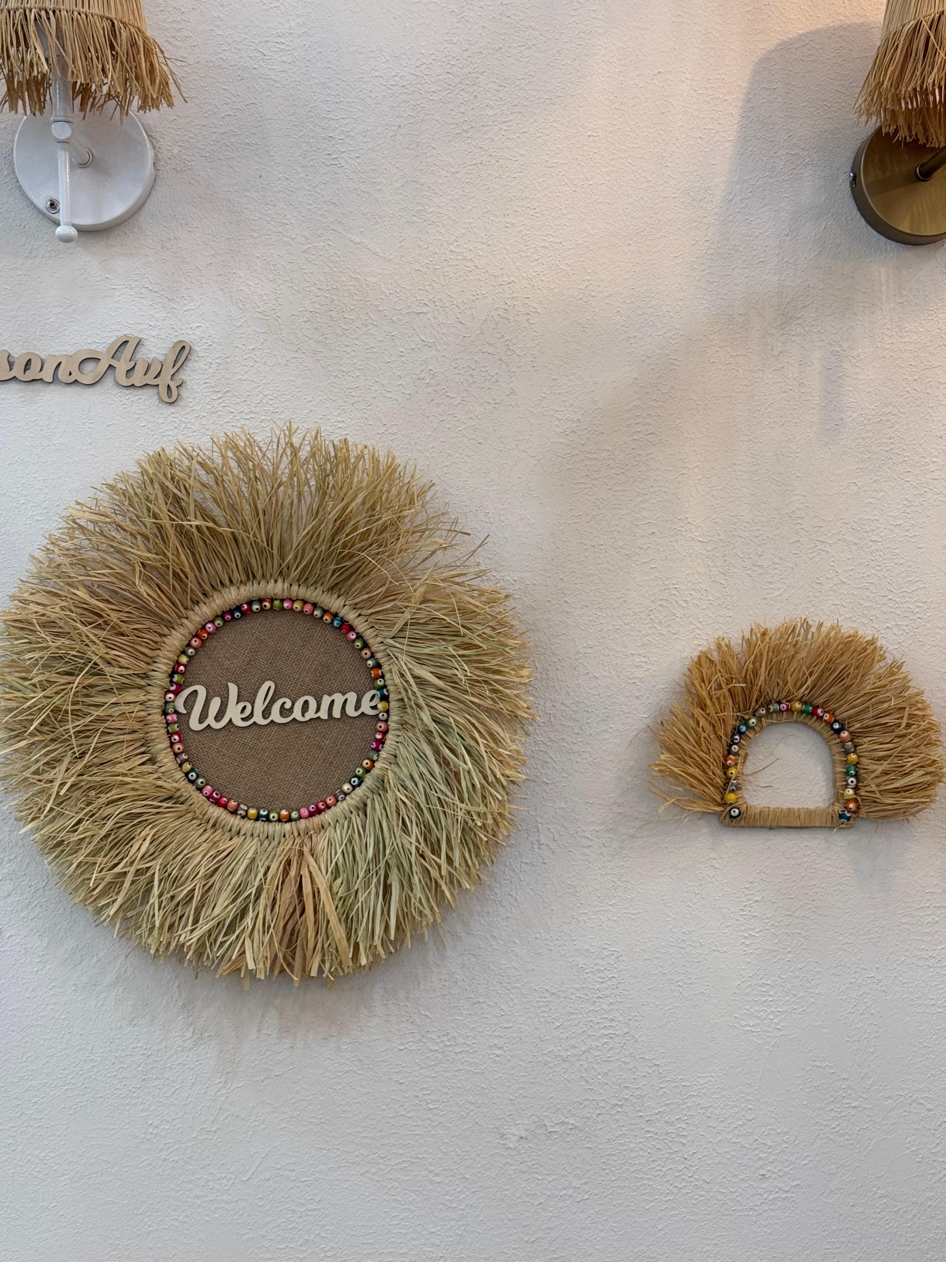 2'li Welcome Renkli Boncuklu Kapı Süsü & Yarım Yelpaze Set 