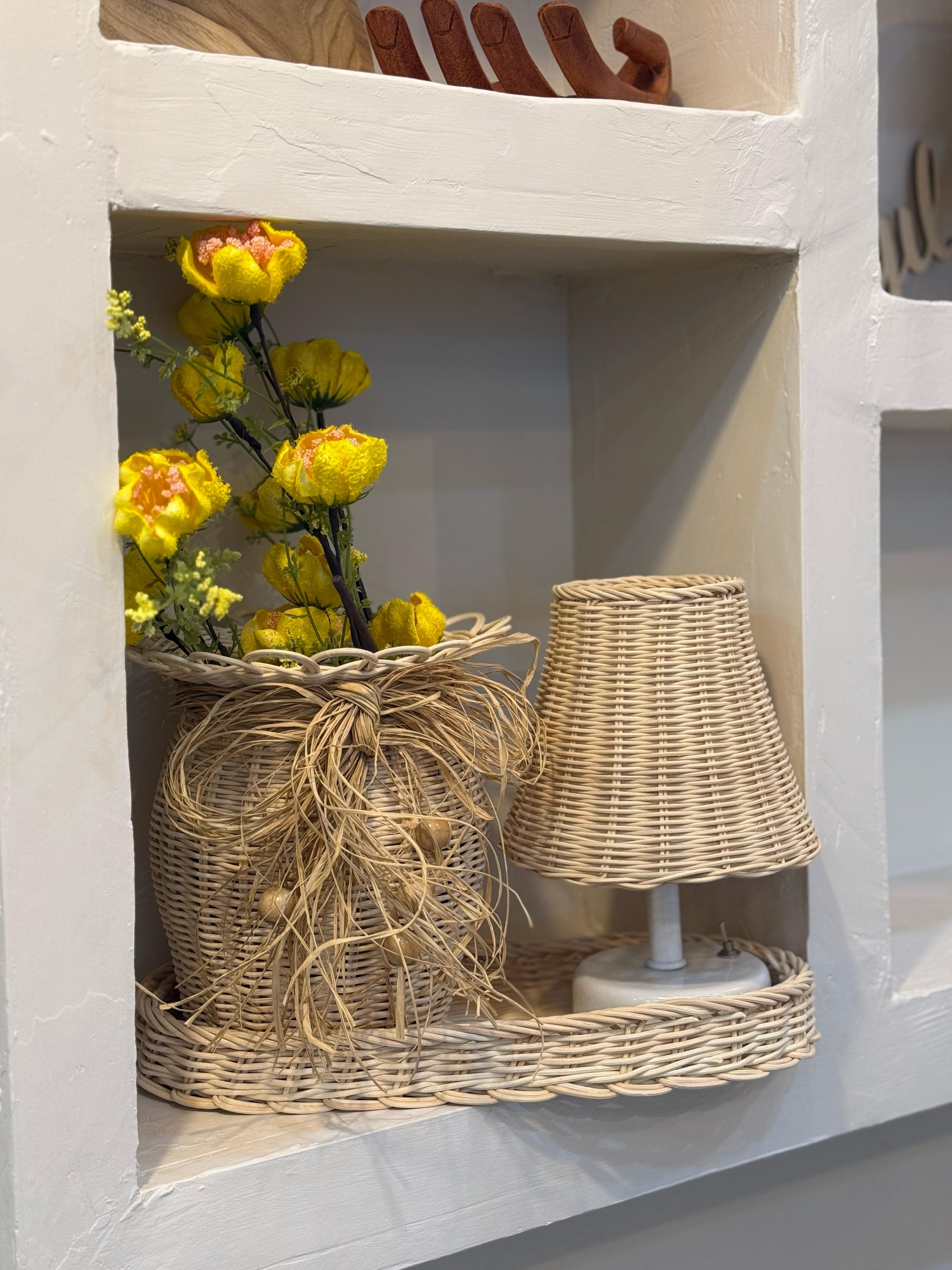 4'lü Rattan Sarı Gelincik Vazo Set