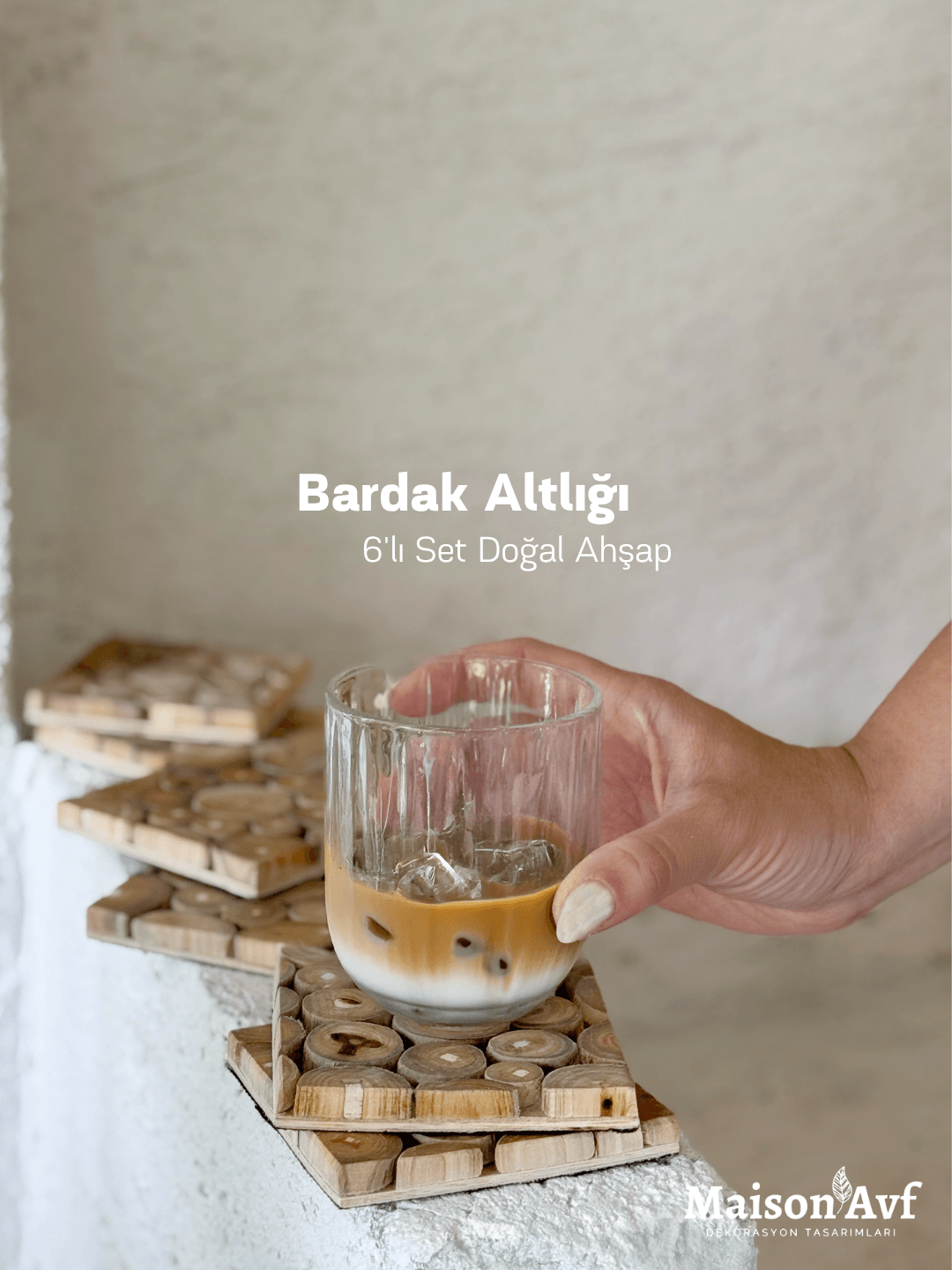 6'lı Kare Doğal Ahşap Bardak Altlığı