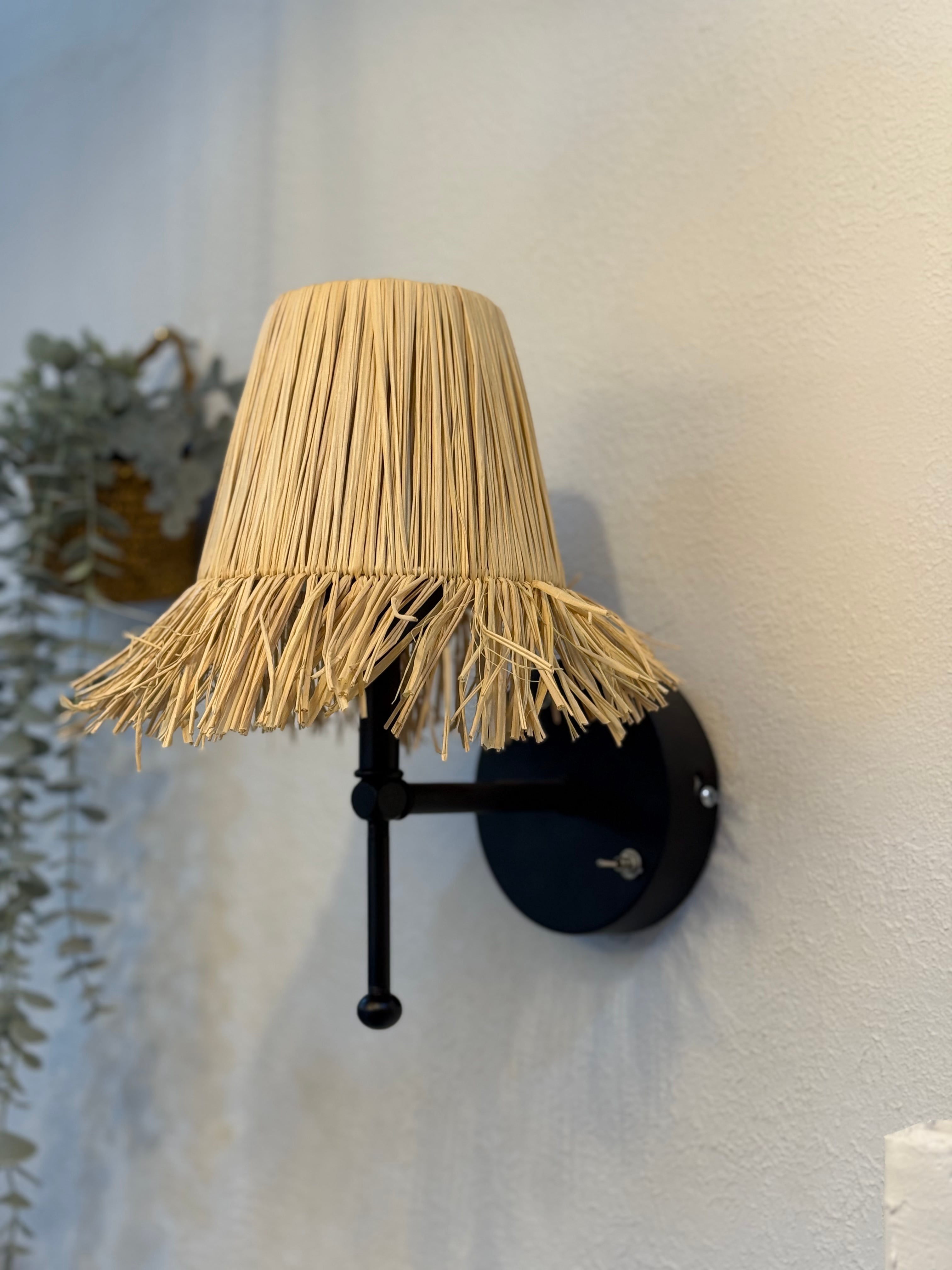 Bohemian Wicker Raffia Fringed Handmade Tumbled Gold Led Sconce