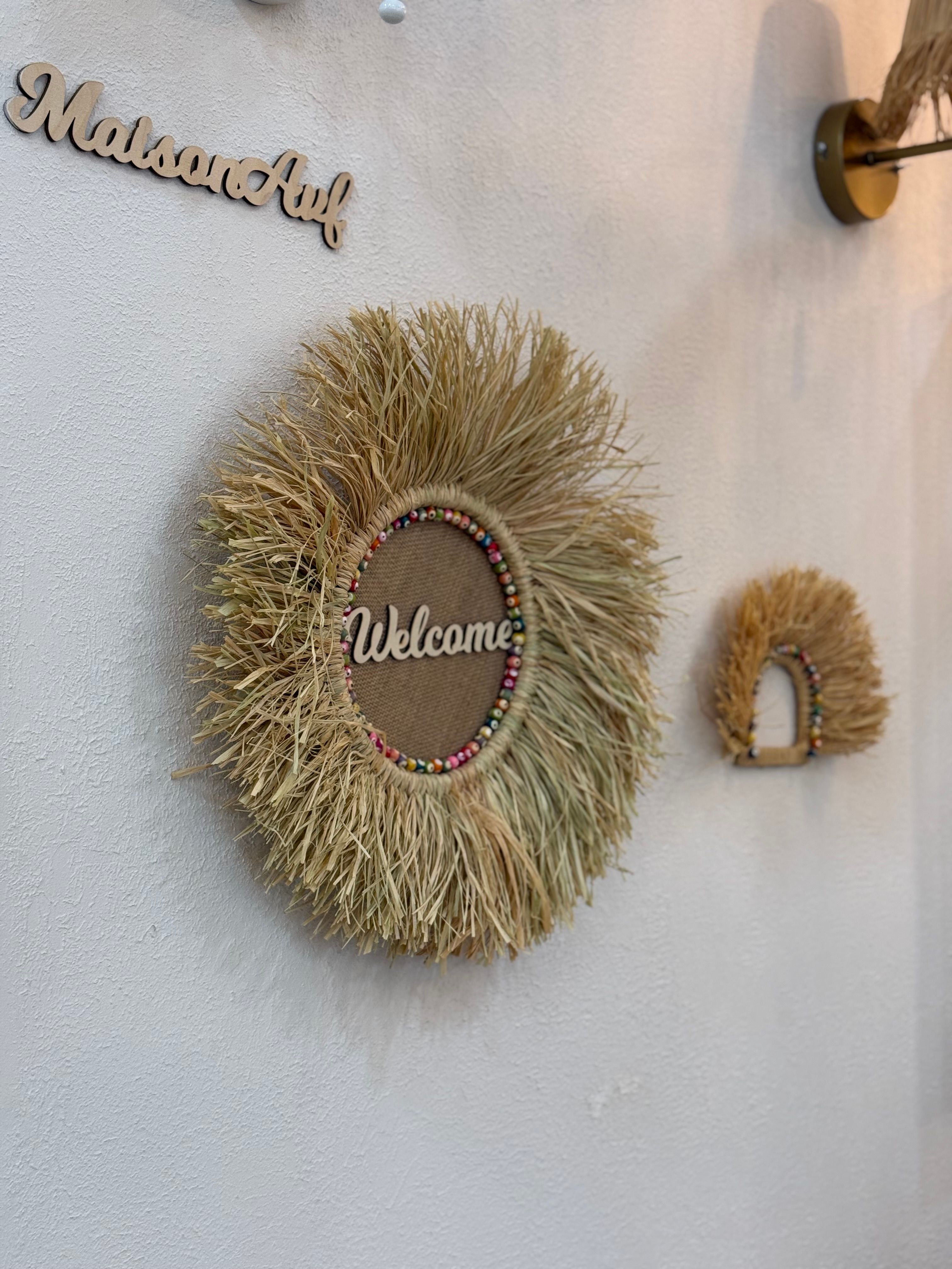 2'li Welcome Renkli Boncuklu Kapı Süsü & Yarım Yelpaze Set 