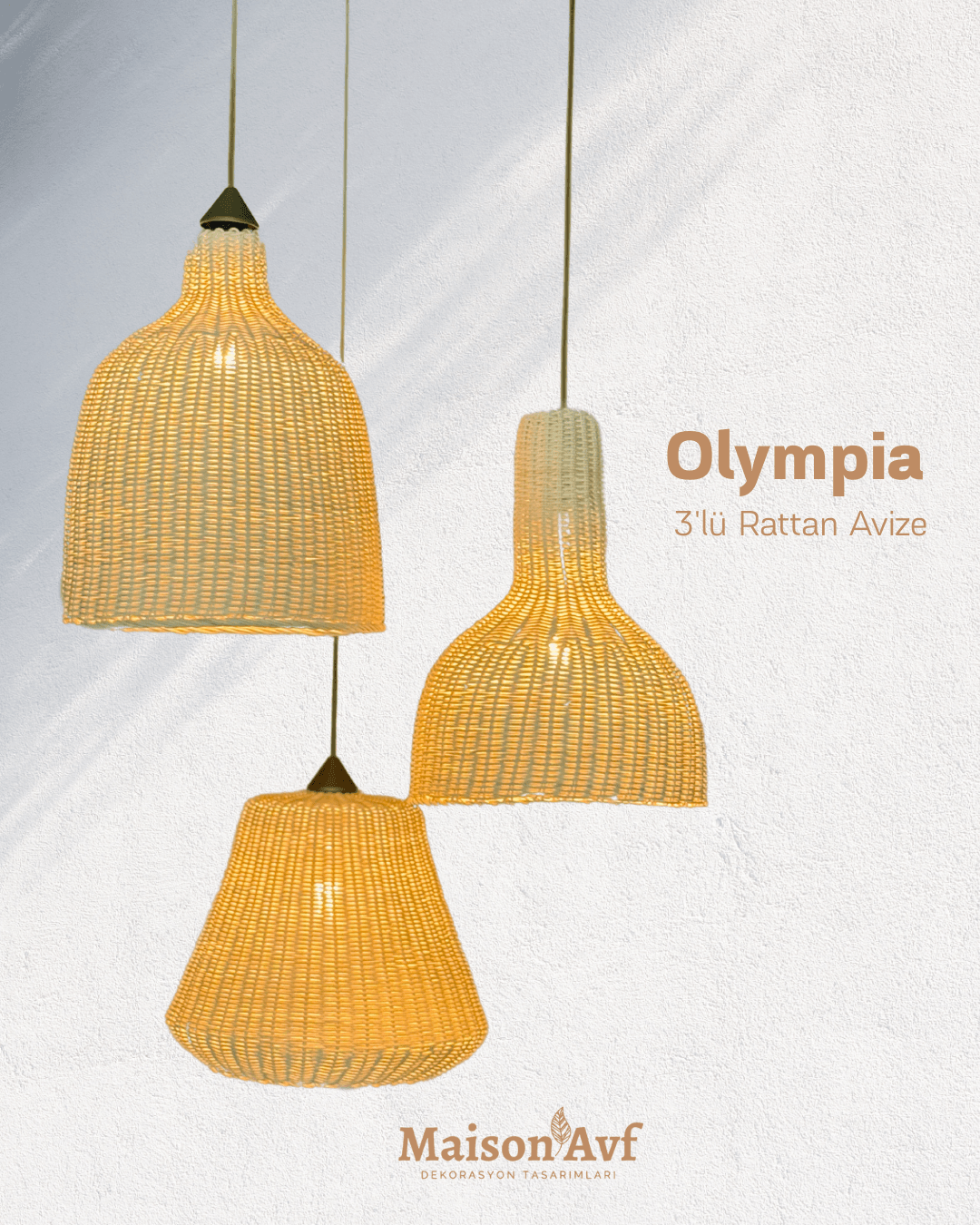 3’lü Olympia Rattan Avize Set