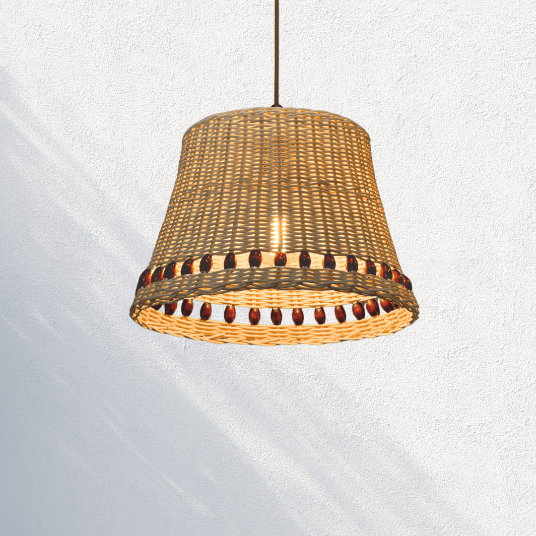 Ahşap Boncuklu Rattan Sarkıt Avize