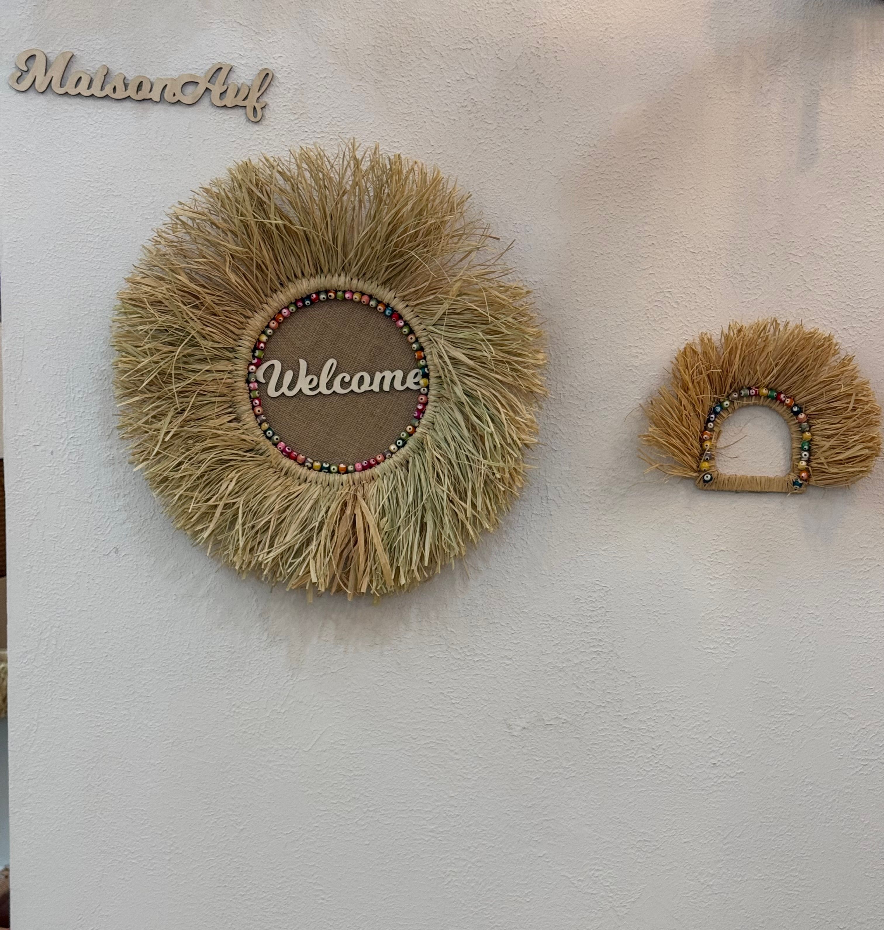 2'li Welcome Renkli Boncuklu Kapı Süsü & Yarım Yelpaze Set 