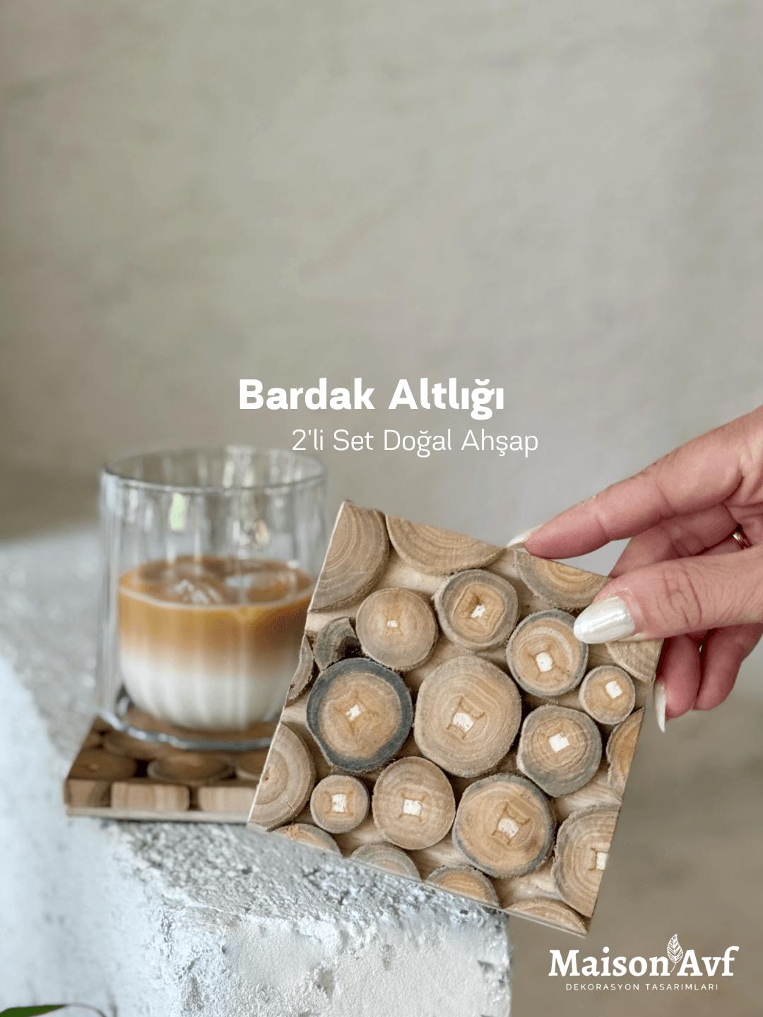 2'li Kare Doğal Ahşap Bardak Altlığı