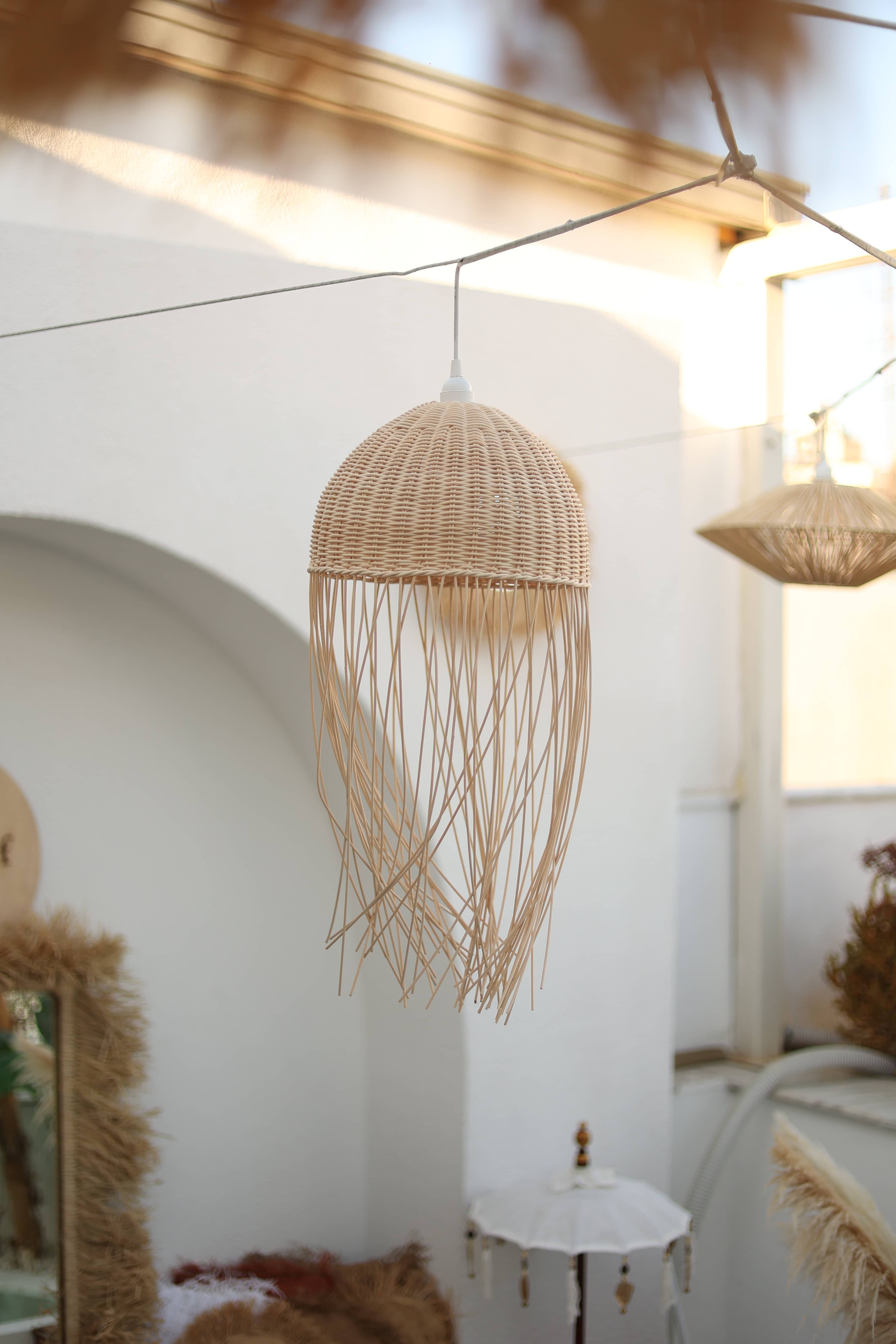 Kos Rattan Bambu Saçaklı Avize