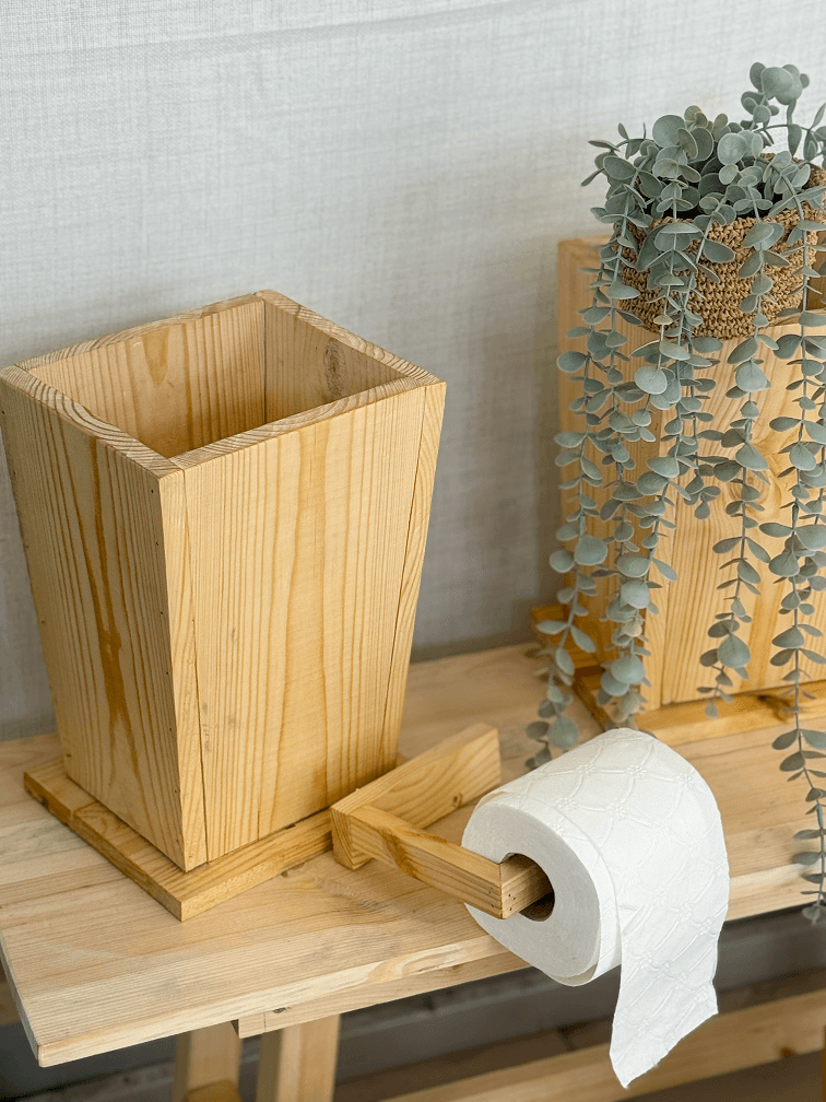 Ahşap Tuvalet Kağıtlığı ve Çöp Kovası Banyo Seti