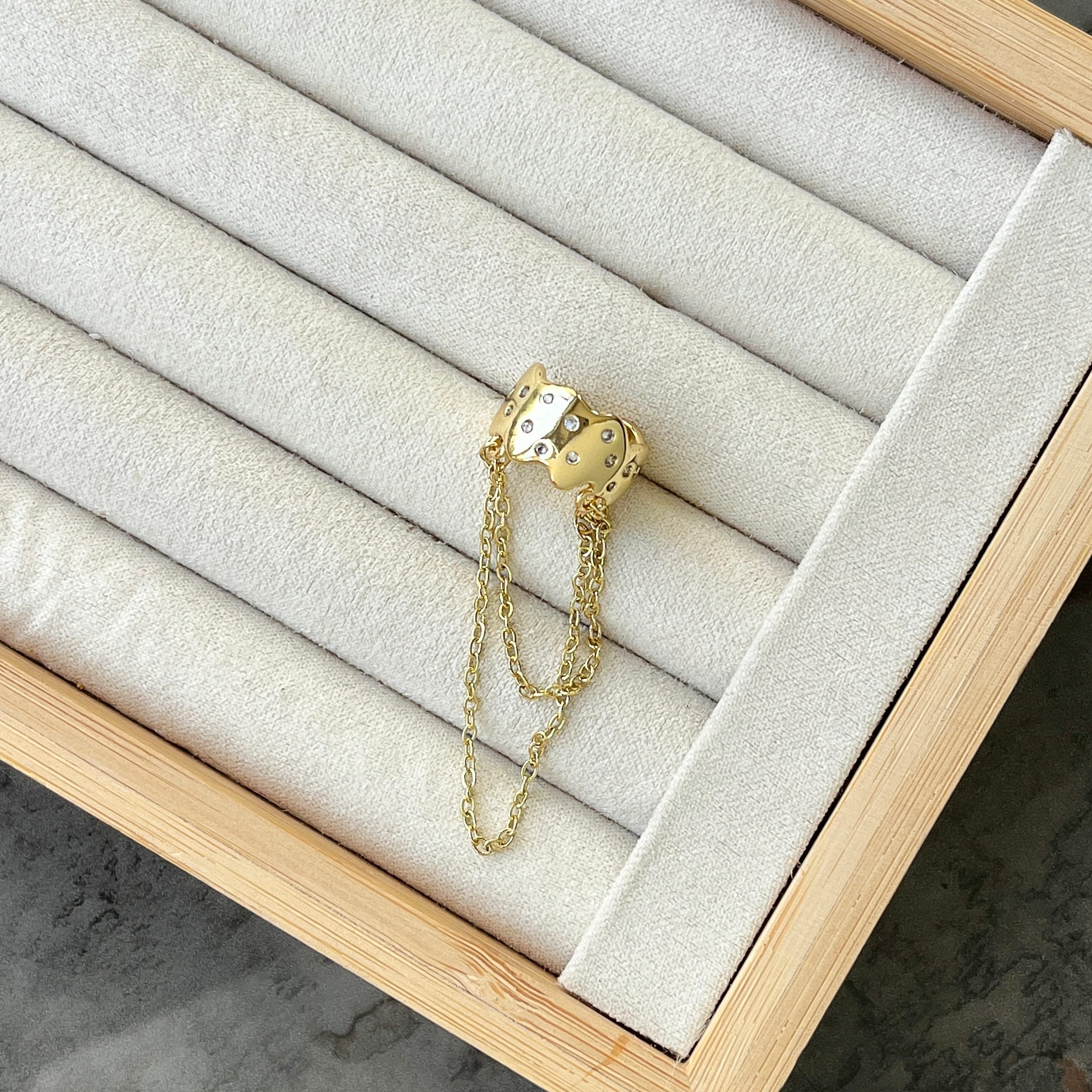 Zincir Sallantılı Earcuff - Kıkırdak Küpe - Gold