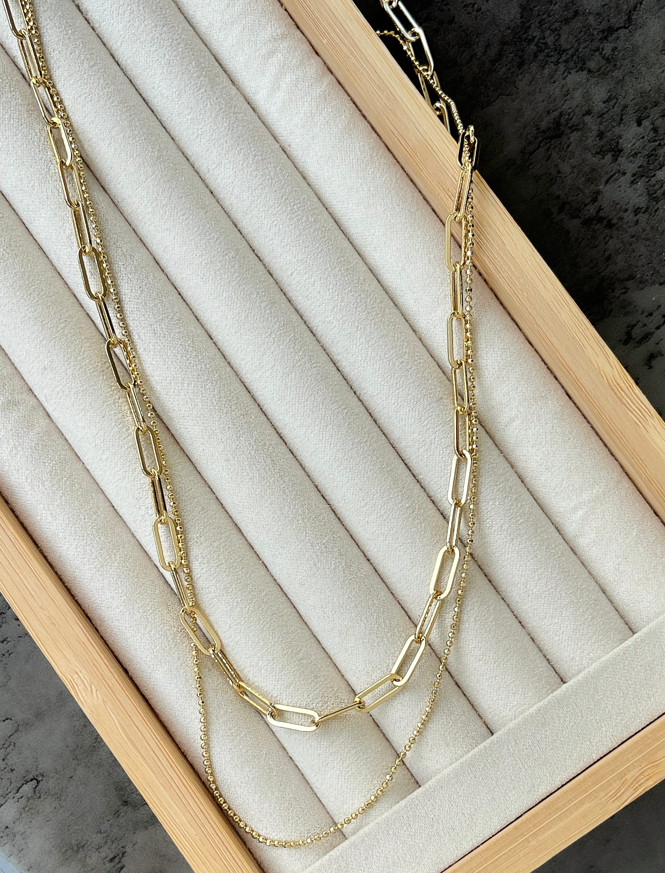 Çift Zincir Moda Kolye - 14K
