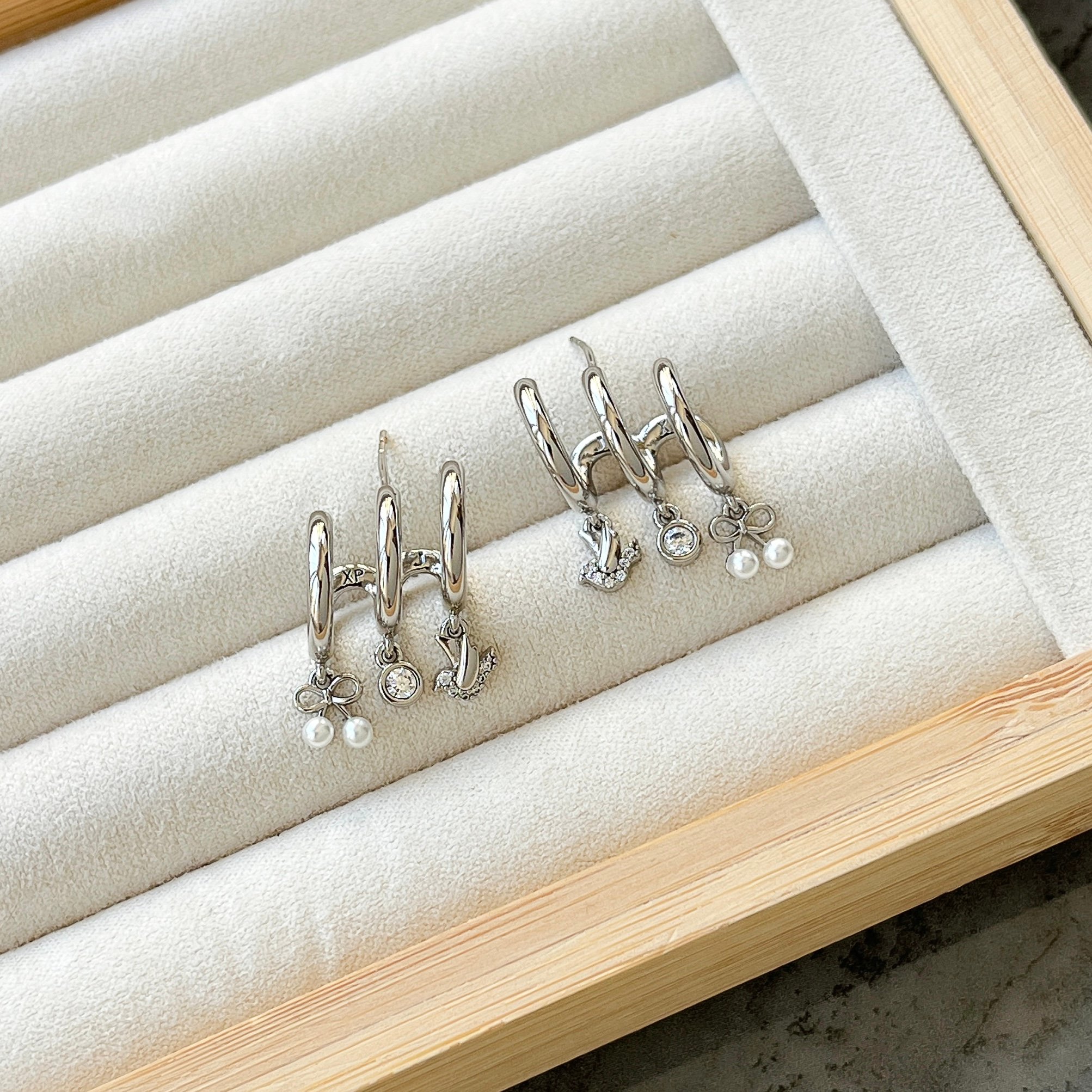 Kuş Model Üçlü Görünümlü Küpe - Silver
