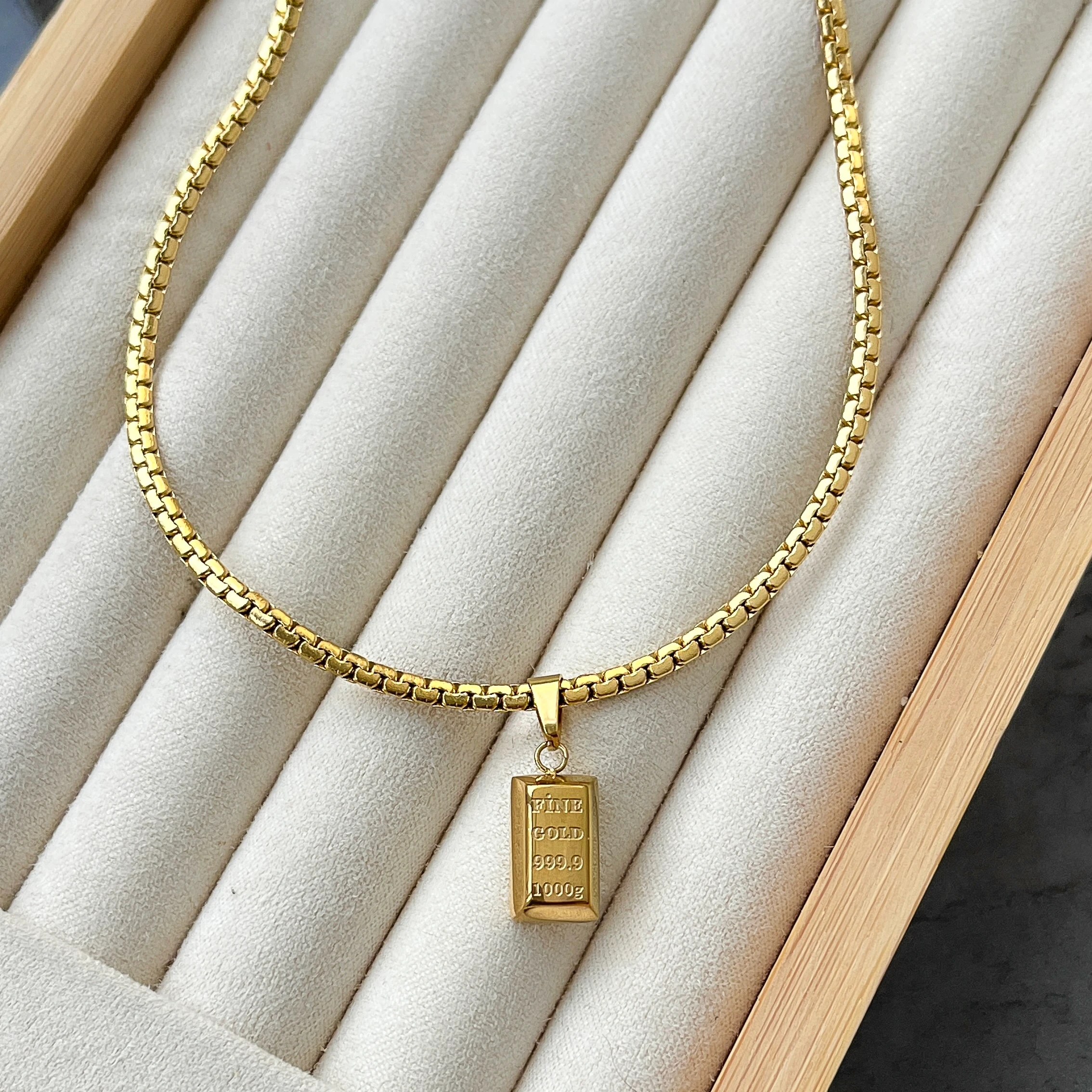 Çelik Kalın Zincir Külçe Altın Kolye