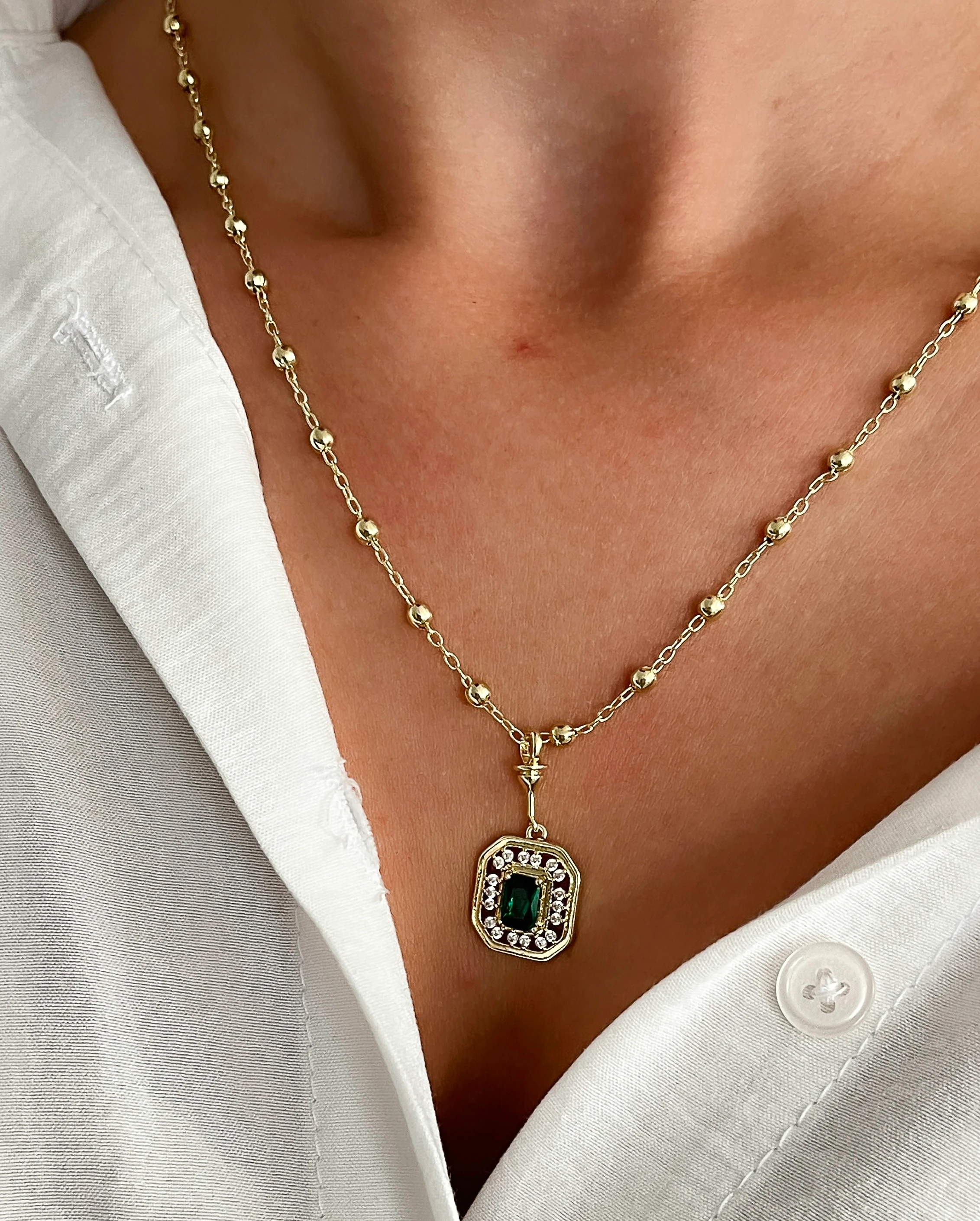 Yeşil Baget Taşlı Serenay Kolye