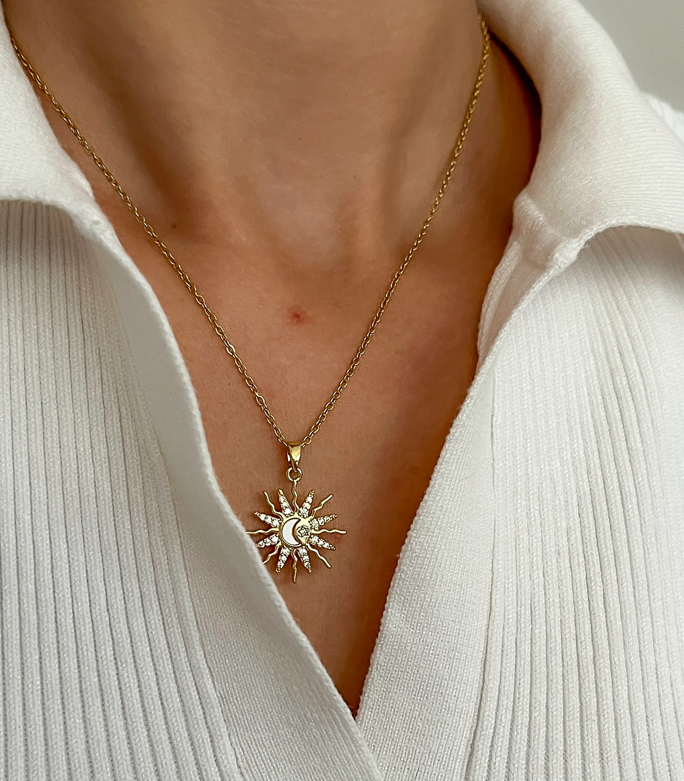 Çelik Ay-Yıldız Detay Güneş Kolye