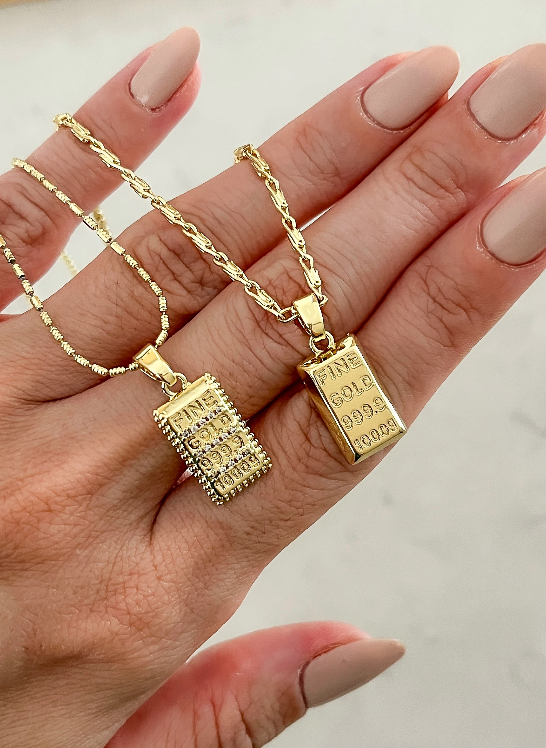 Çelik Külçe Altın Kolye - 14K