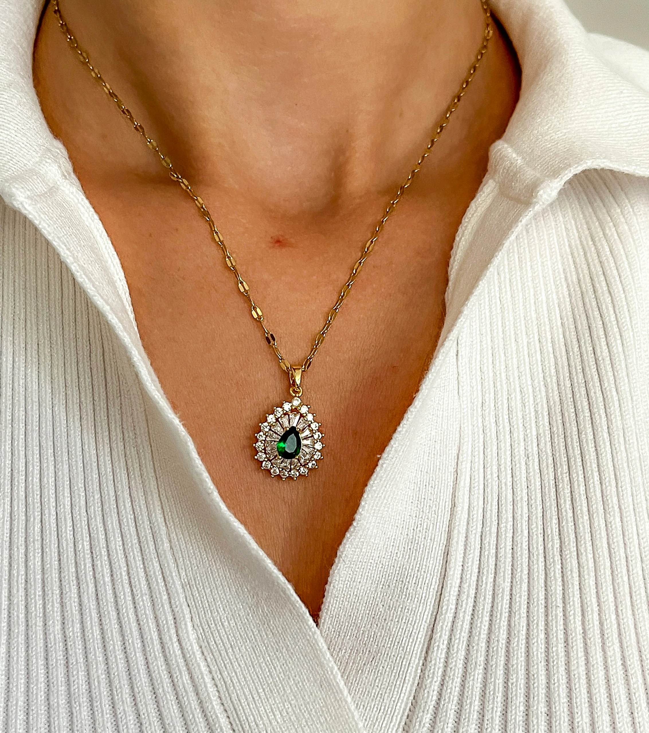 Çelik Taşlı Damla Kolye