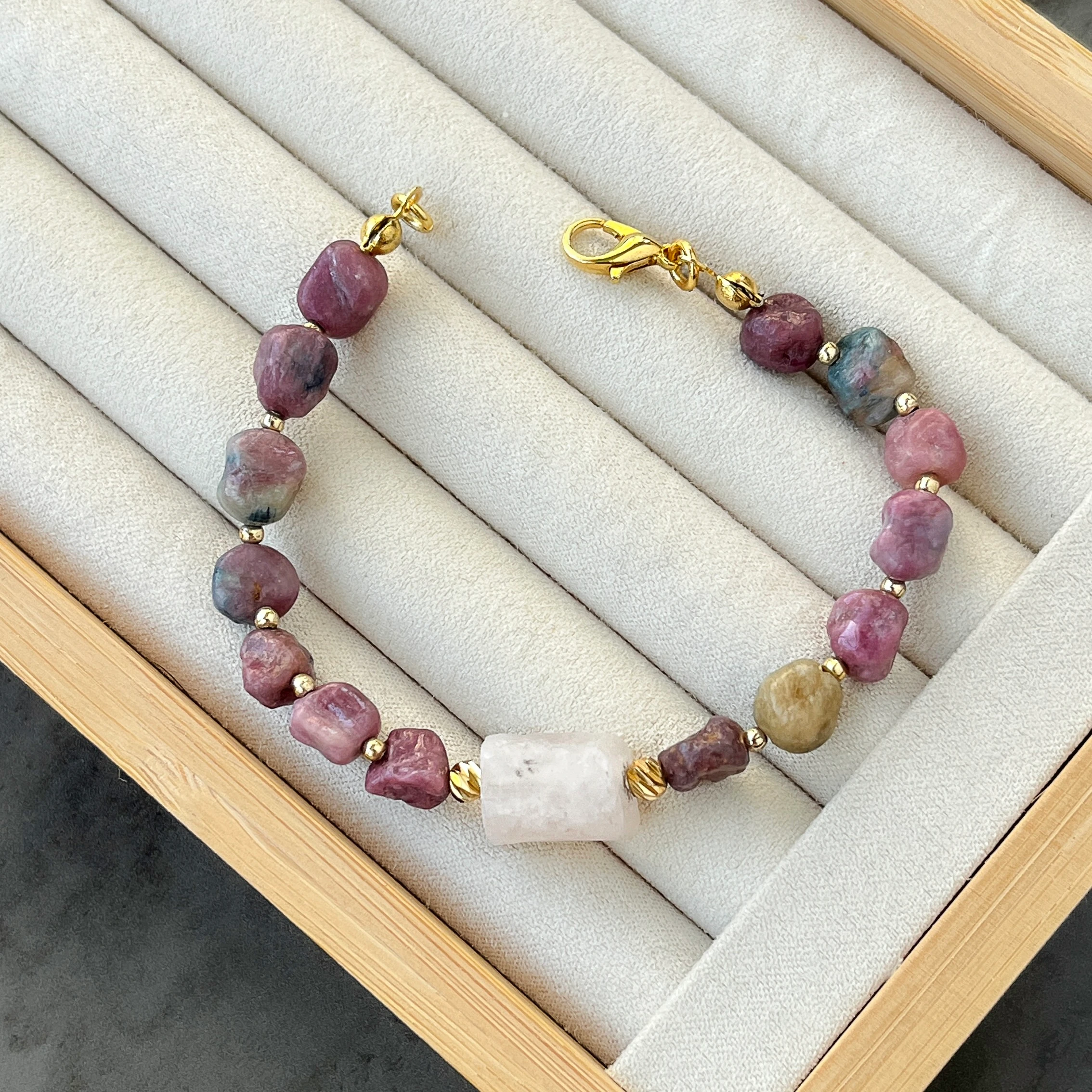 Pembe Kuvars & Turmalin Bileklik