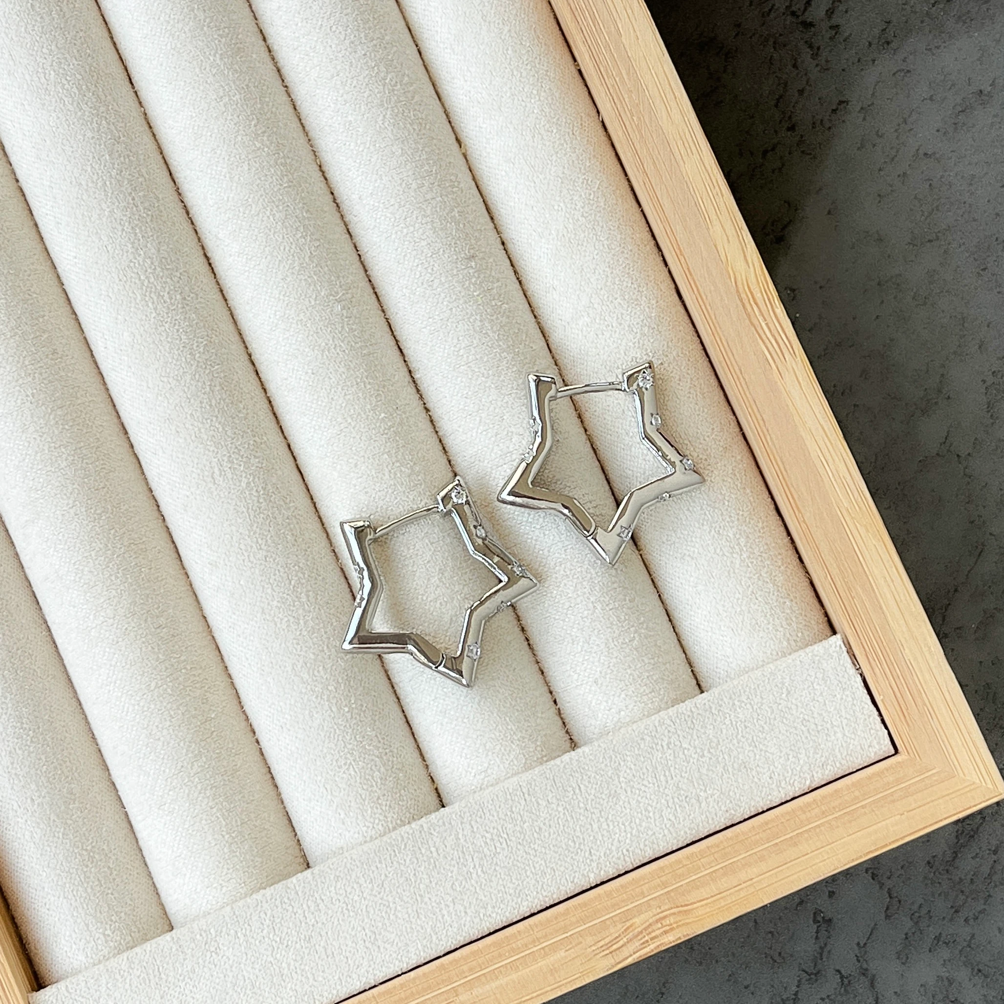 Taşlı Yıldız Küpe - Silver