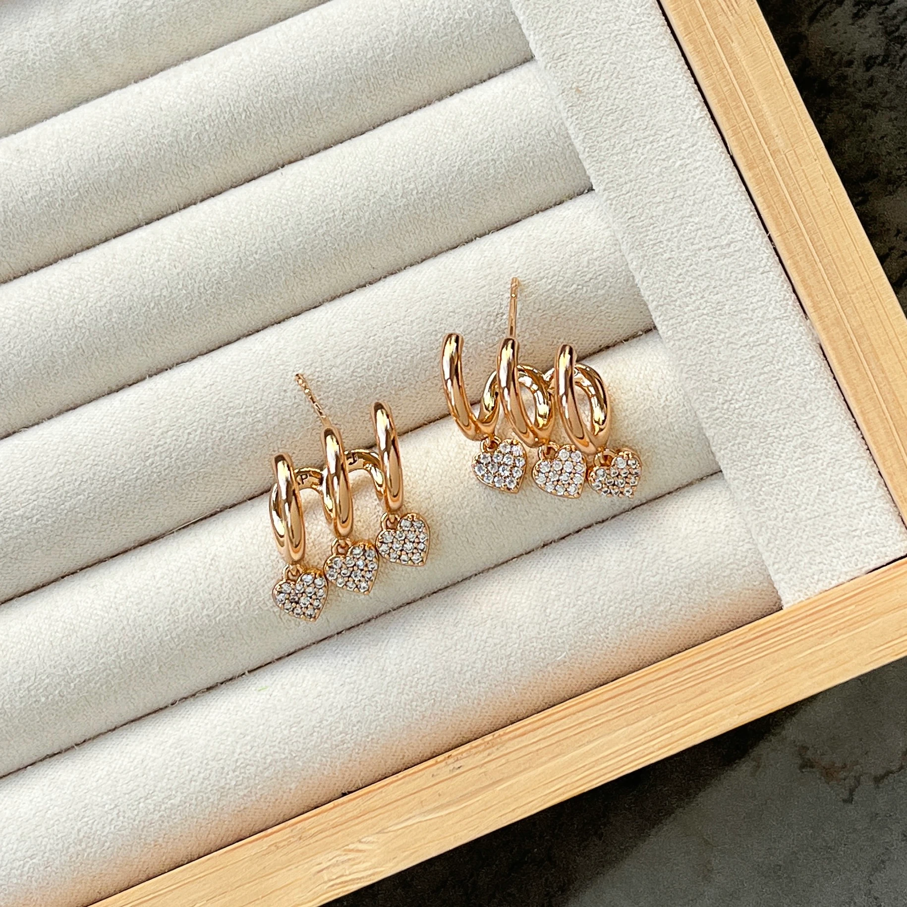 Kalp Model Üçlü Görünümlü Küpe - Rose1