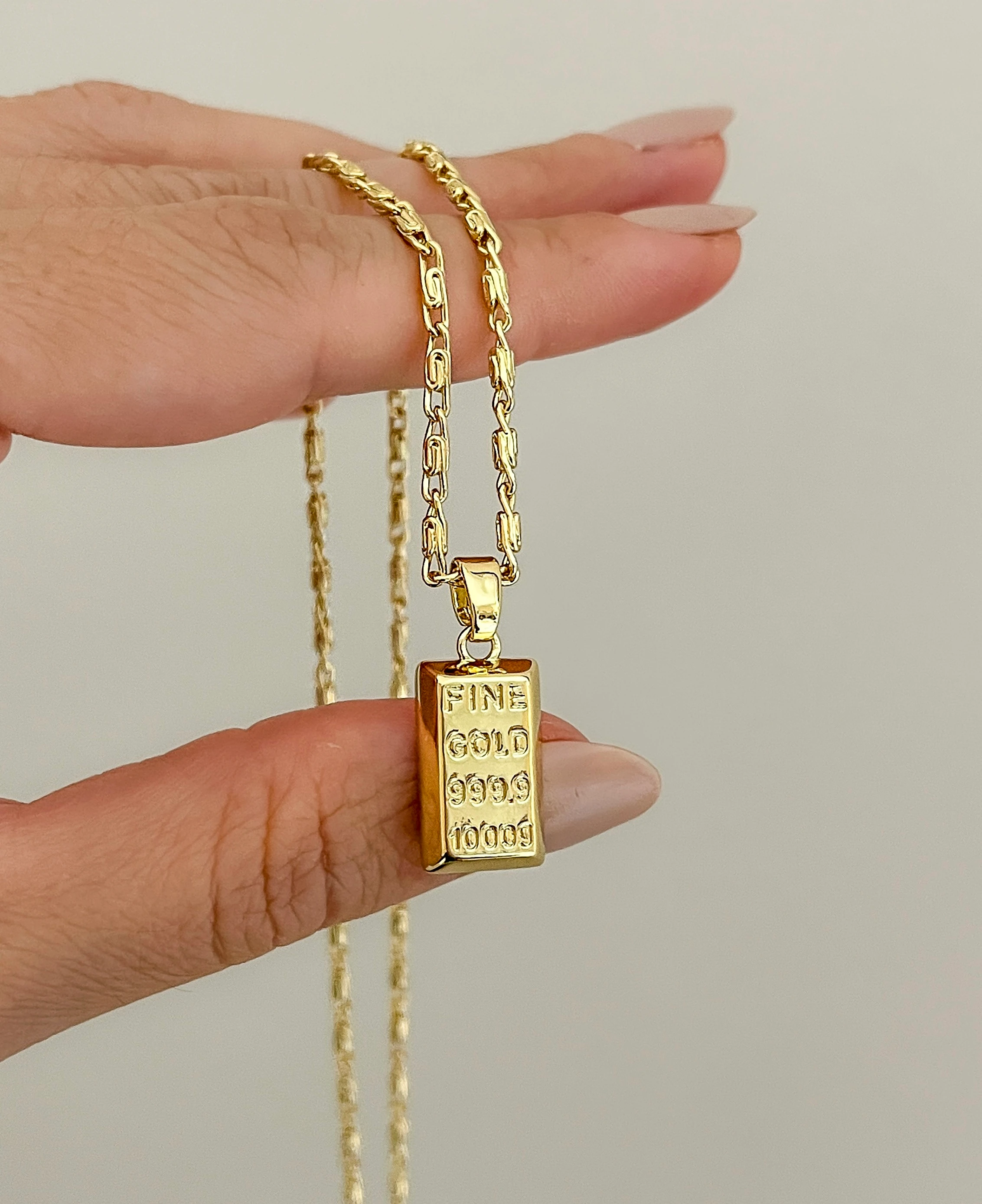 Çelik Külçe Altın Kolye - 14K