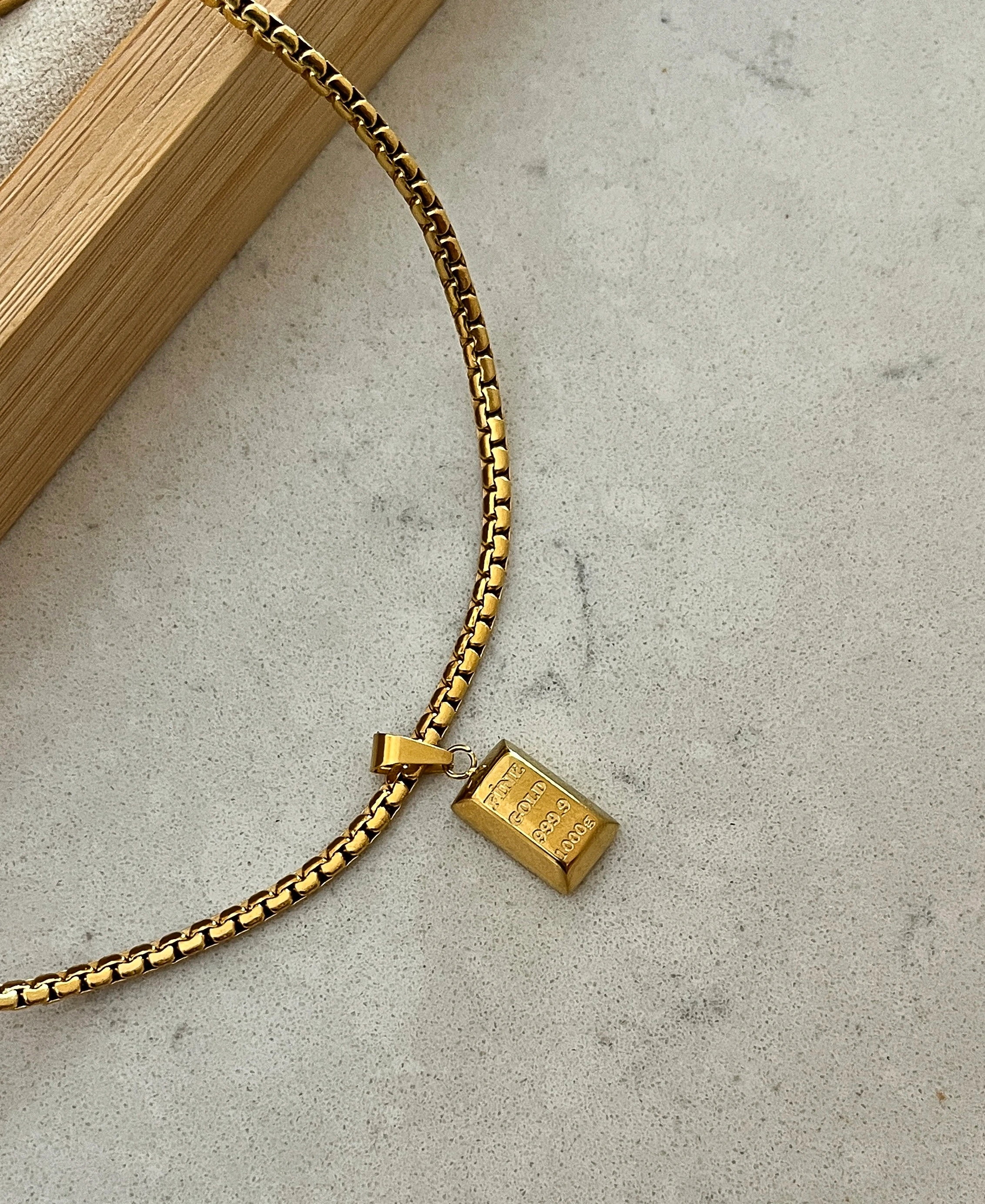 Çelik Kalın Zincir Külçe Altın Kolye