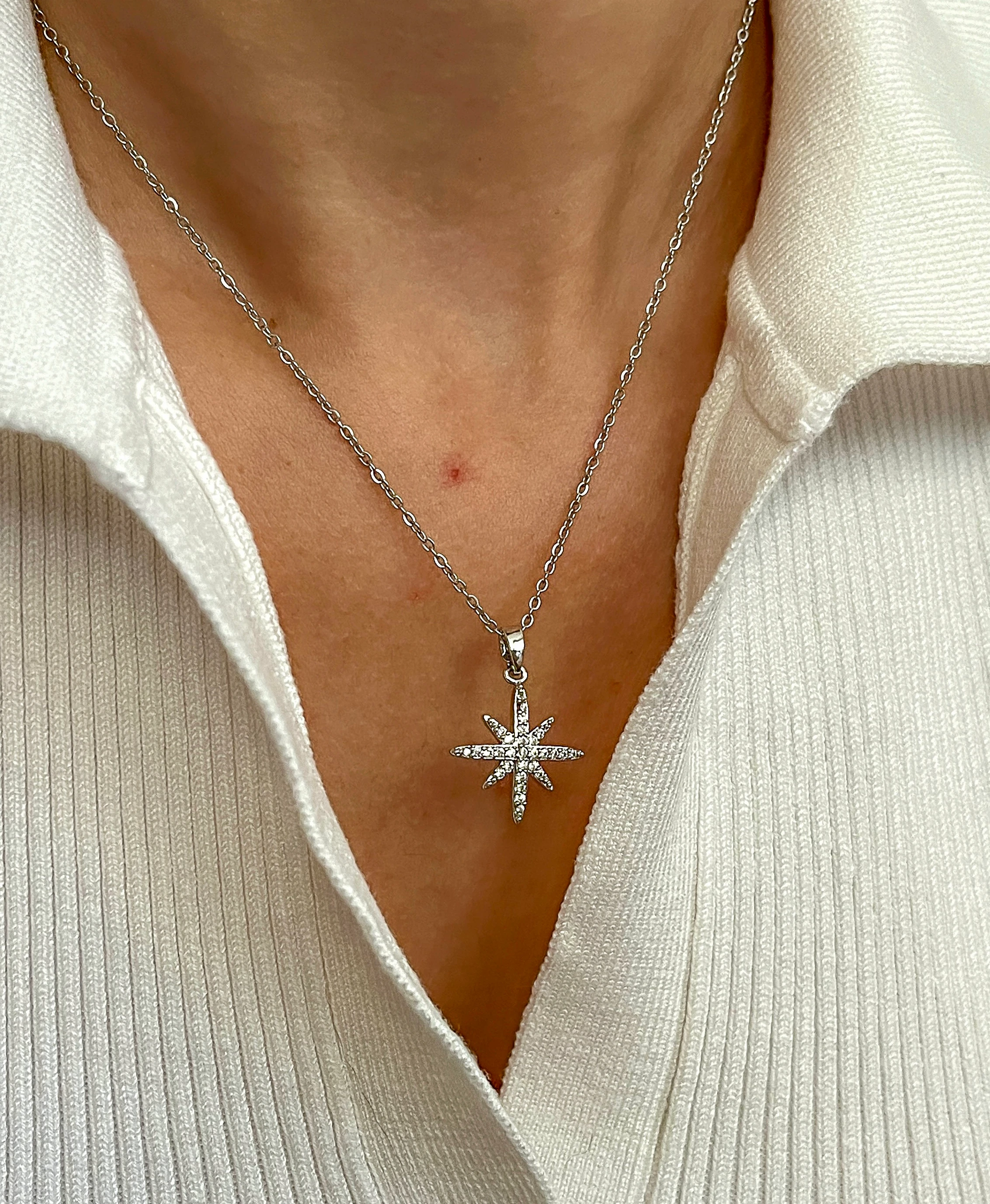 Çelik Kutup Yıldızı Kolye - Silver