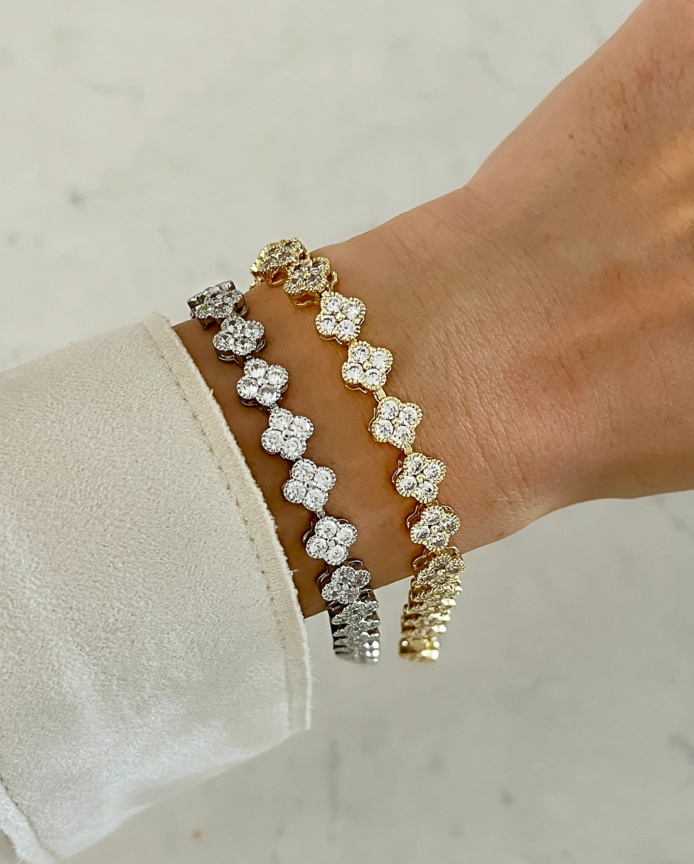 Çelik Taşlı Yonca Bileklik - 14K - Gold