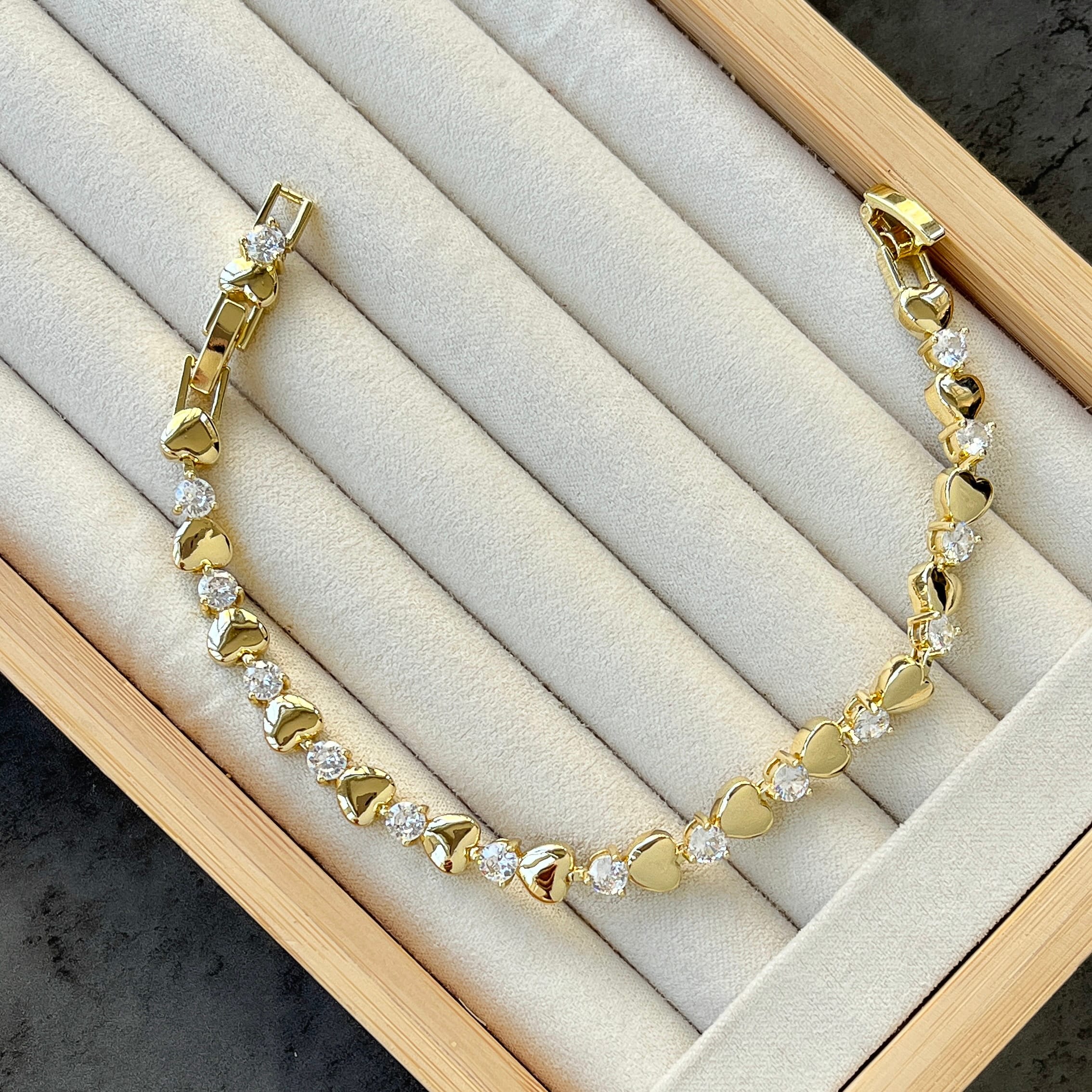 Taşlı Kalp Bileklik - 14K