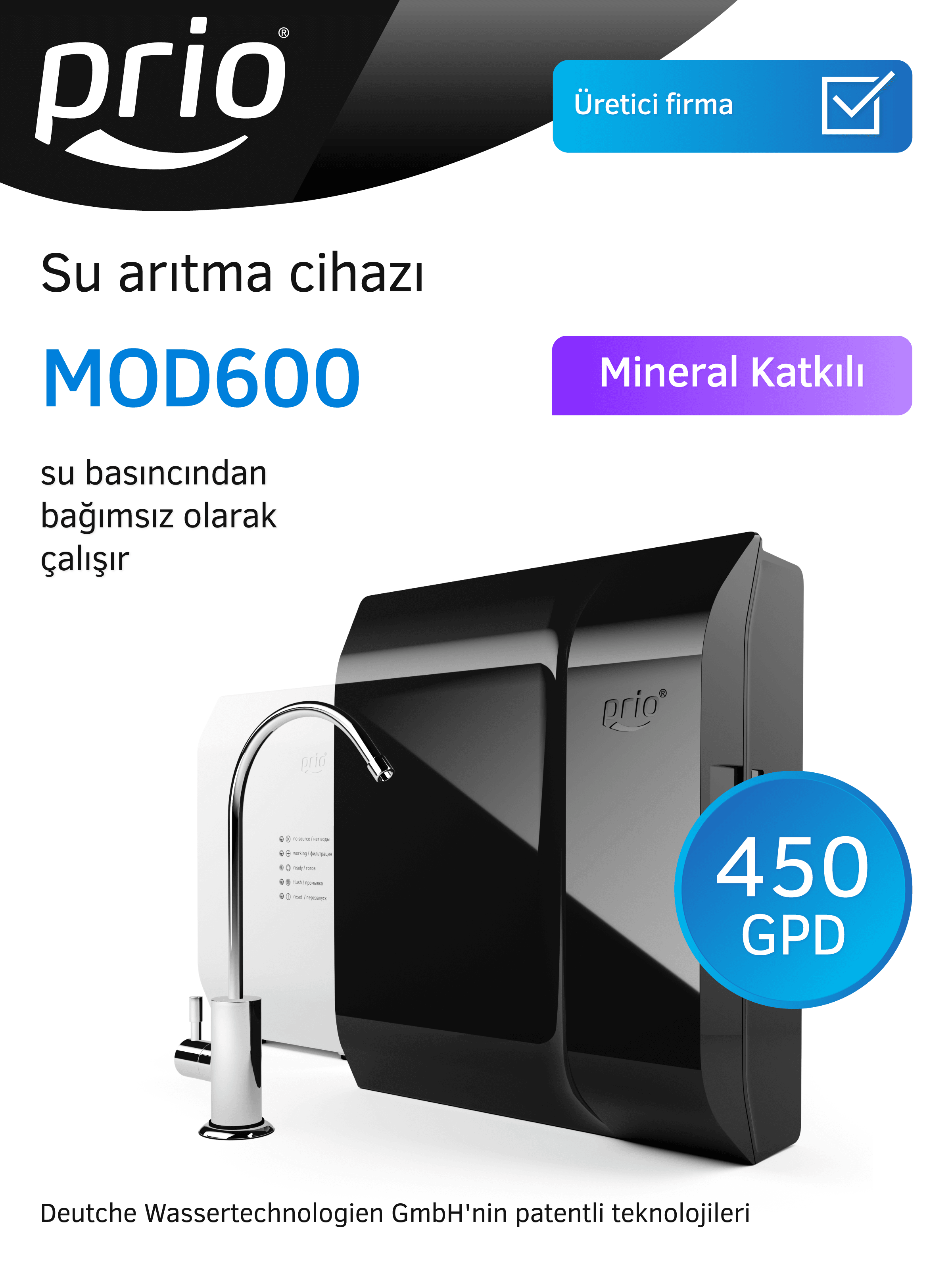 Prio® MOD600 Direct Flow 450 GPD Reverse Osmosis Water Filtration Sytem With Auto Flush