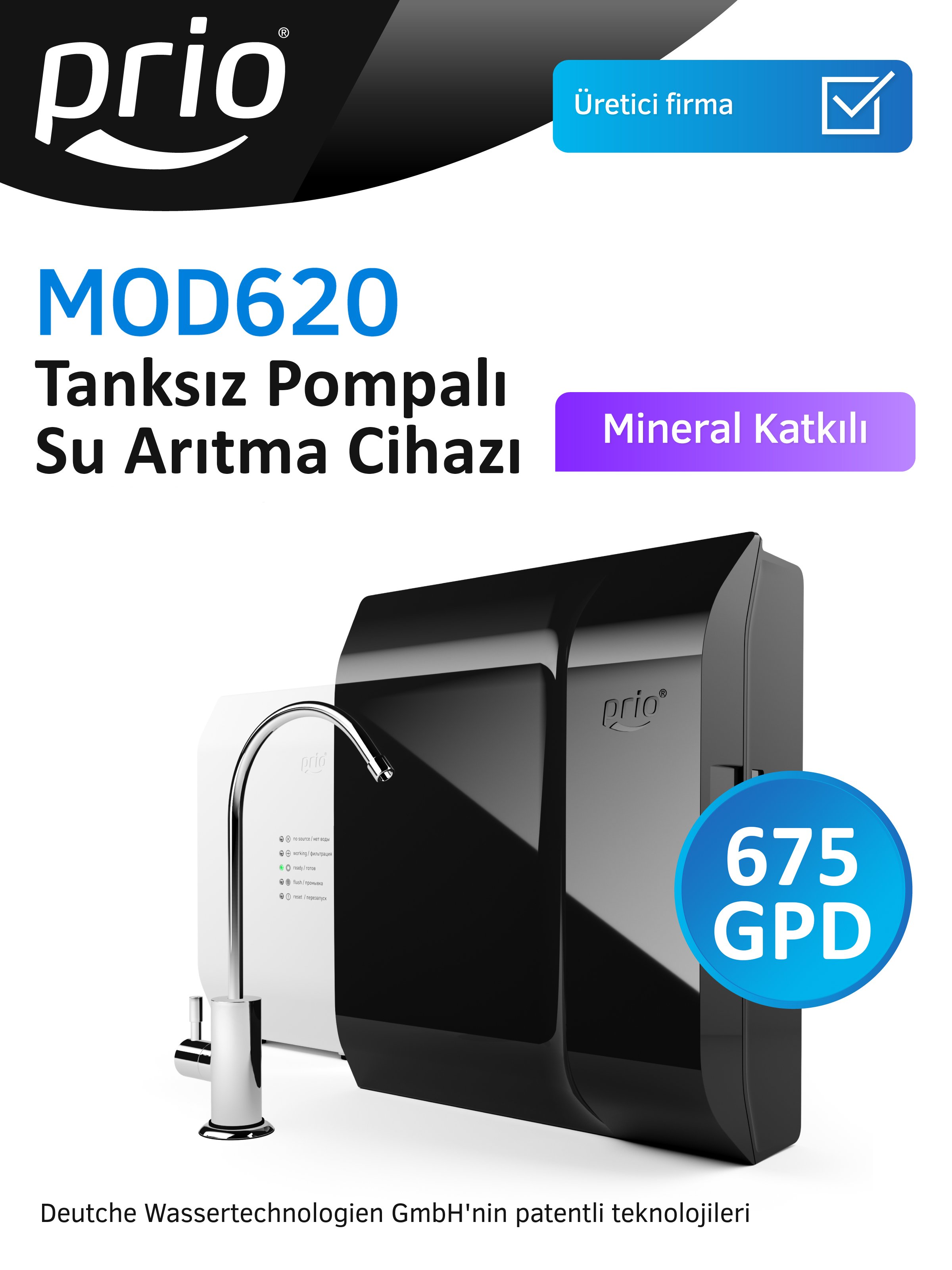 Prio® MOD620 Direct Flow 450 + 75 GPD Reverse Osmosis Water Filtration Sytem With Auto Flush