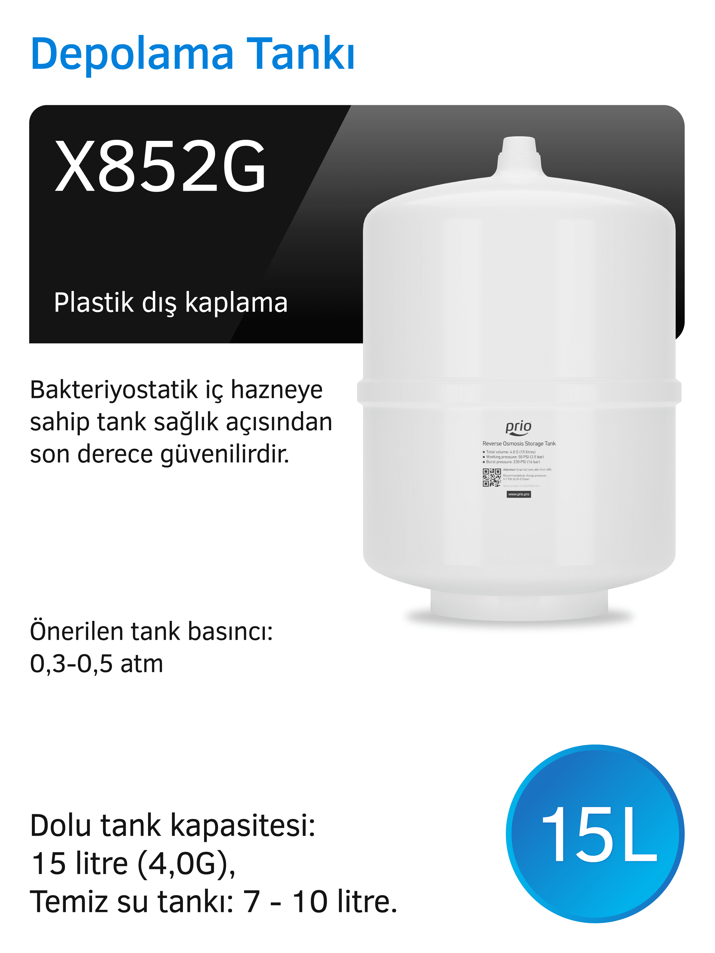 Prio MO530 Slim 15 Litre Tanklı Pompasız Su Arıtma Cihazı