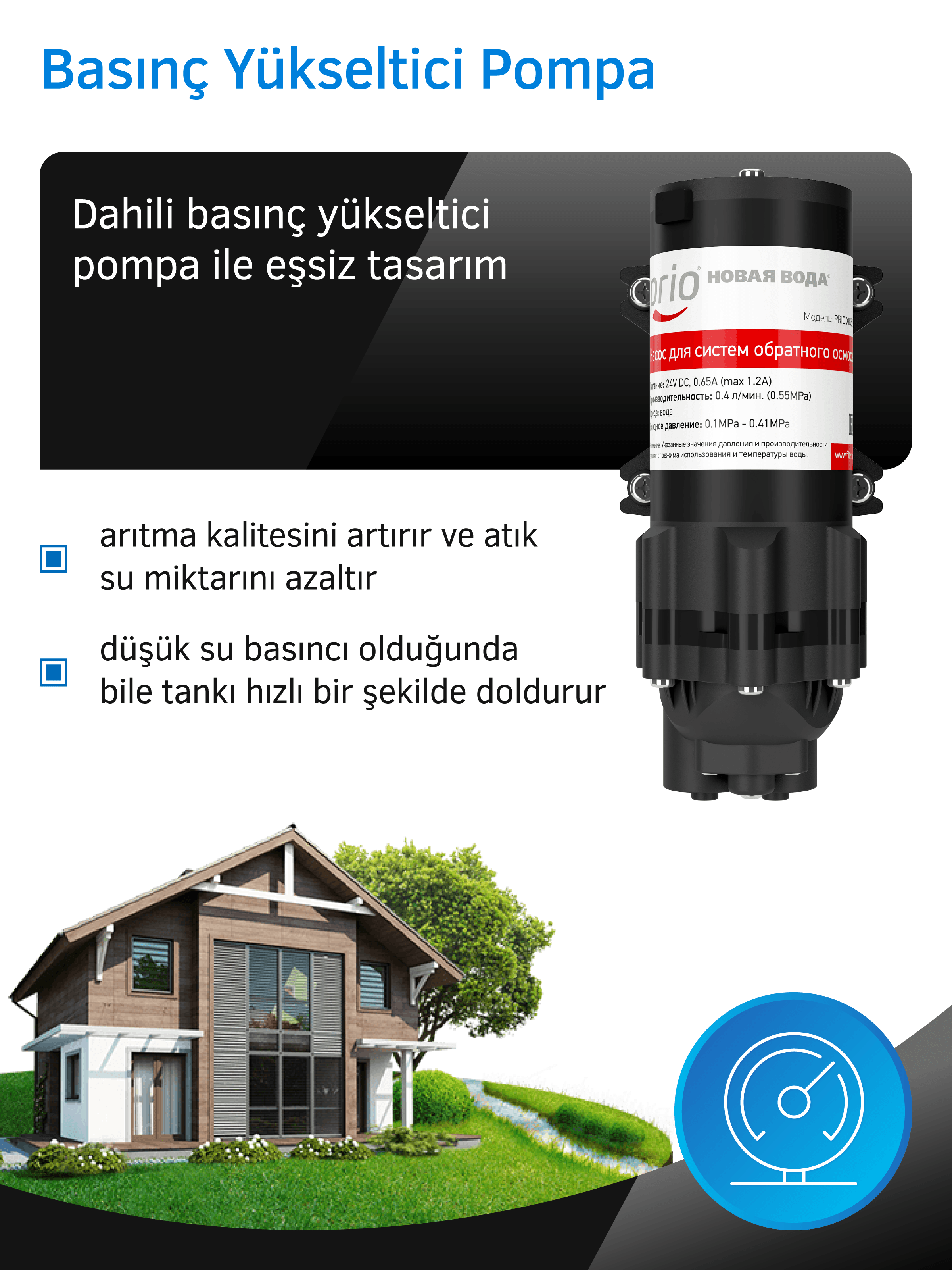 Prio® MO580 Slim Reverse Osmosis Water Filtration System With 4G Tank With Integrated Booster Pump