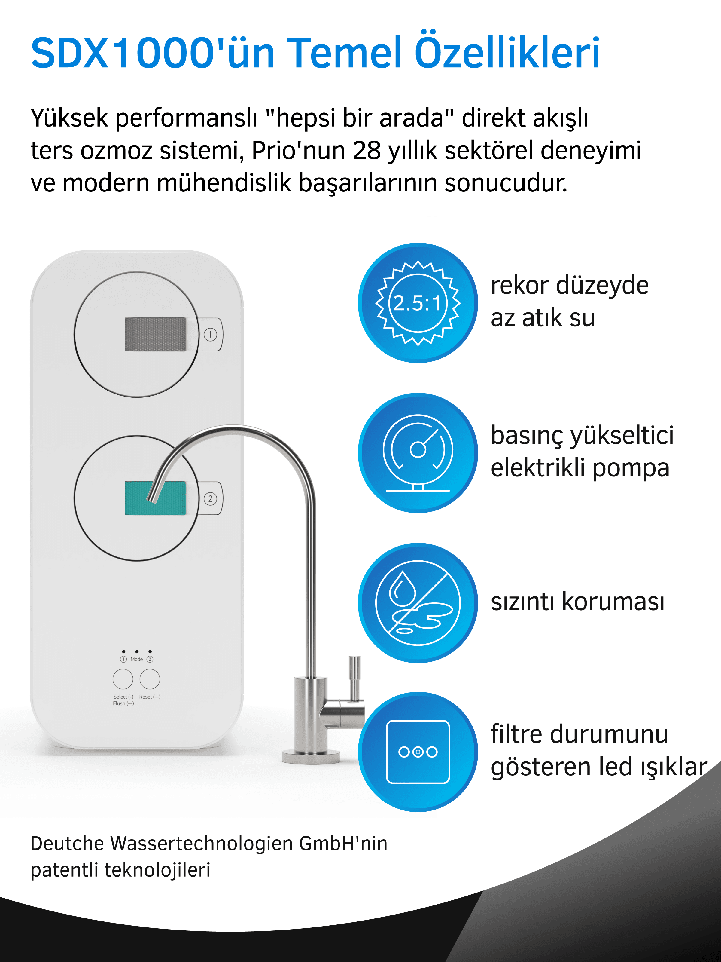 Prio SDX1000 Tanksız Direkt Akışlı Otomatik Yıkamalı Pompalı Su Arıtma Cihazı