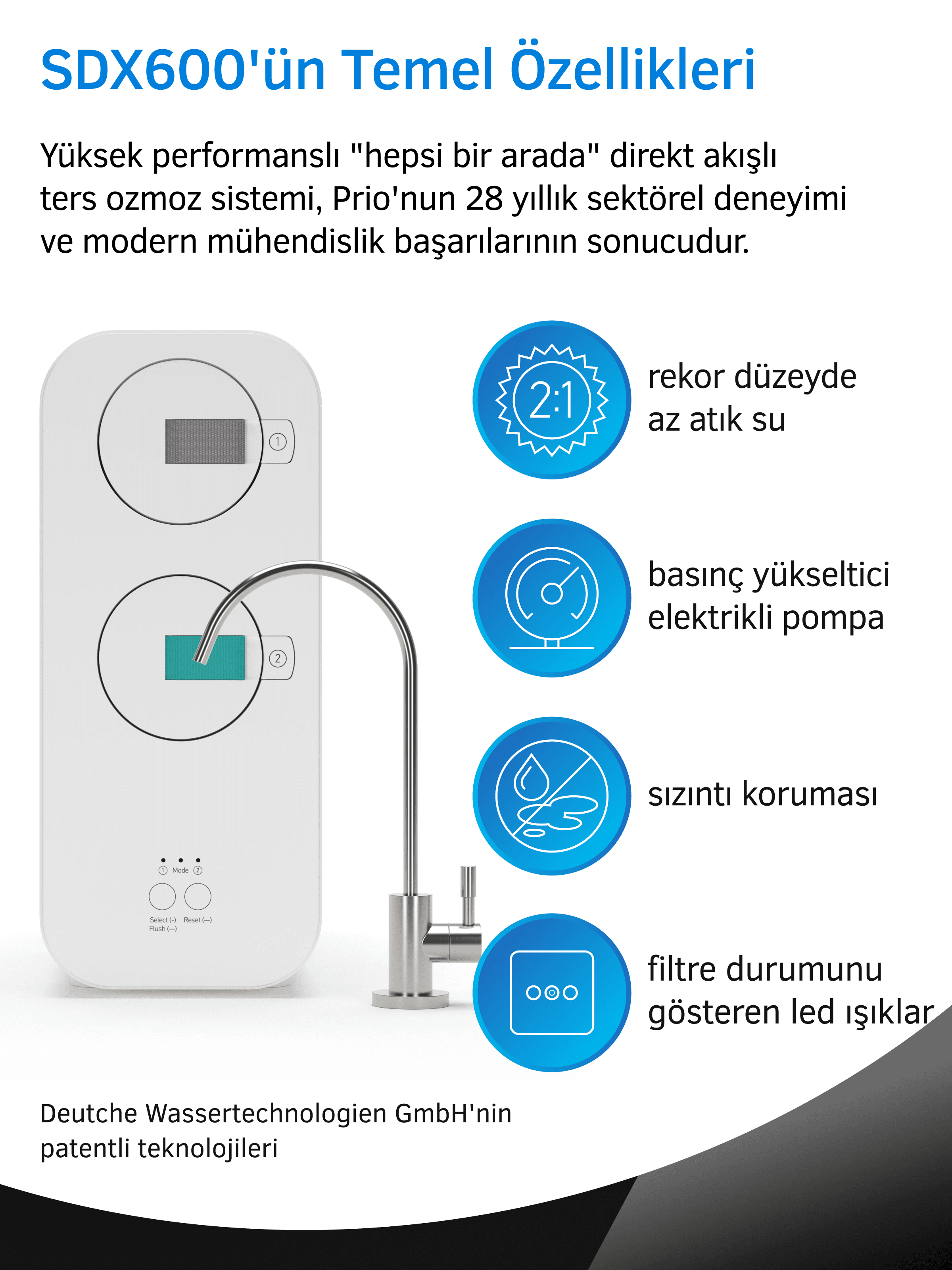 Prio SDX600 Tanksız Direkt Akışlı Pompalı Su Arıtma Cihazı