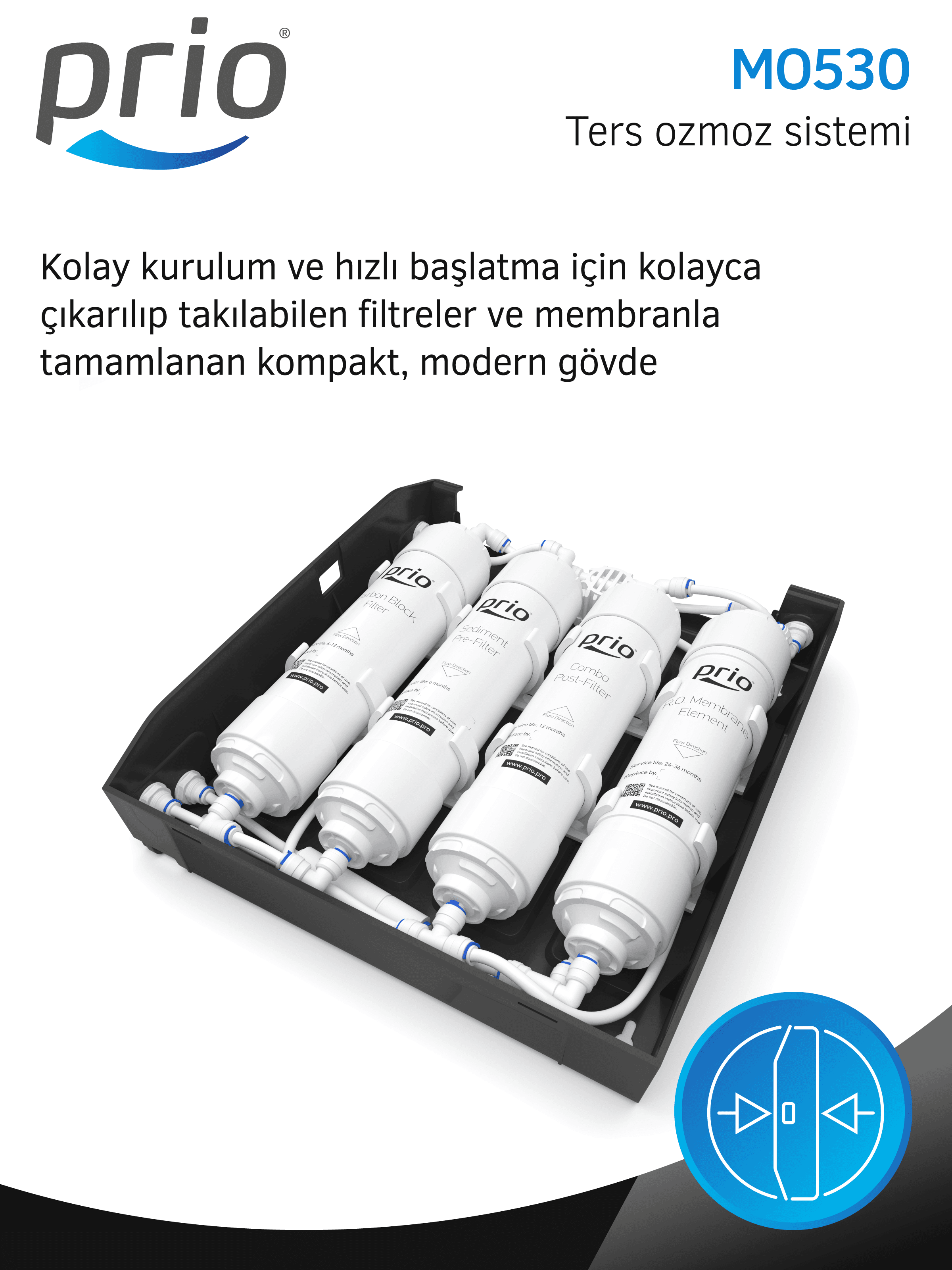 Prio MO530 Slim 15 Litre Tanklı Pompasız Su Arıtma Cihazı