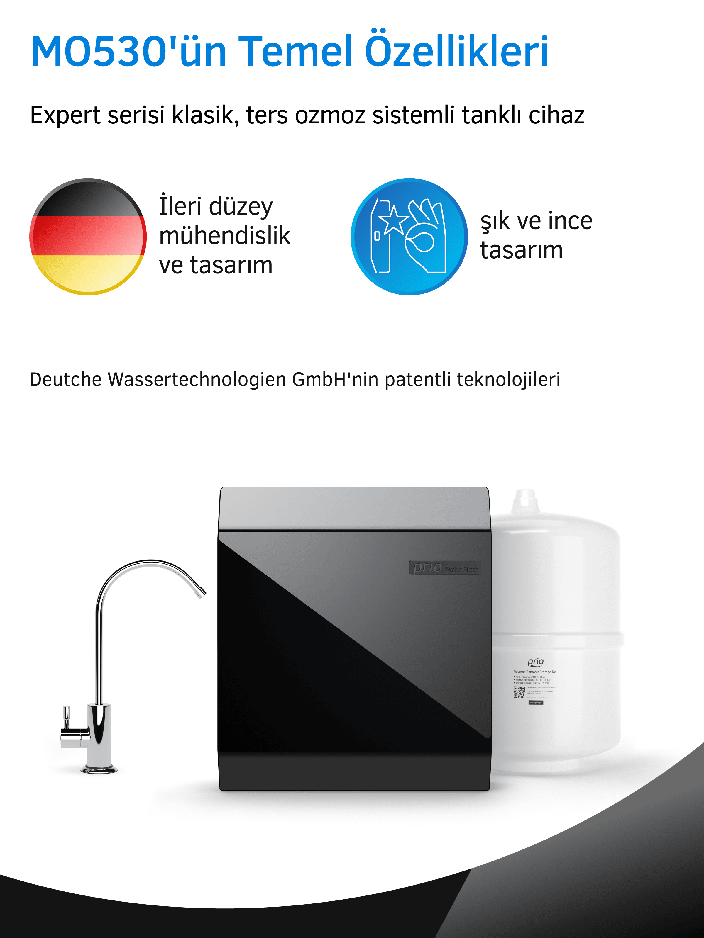 Prio MO530 Slim 15 Litre Tanklı Pompasız Su Arıtma Cihazı