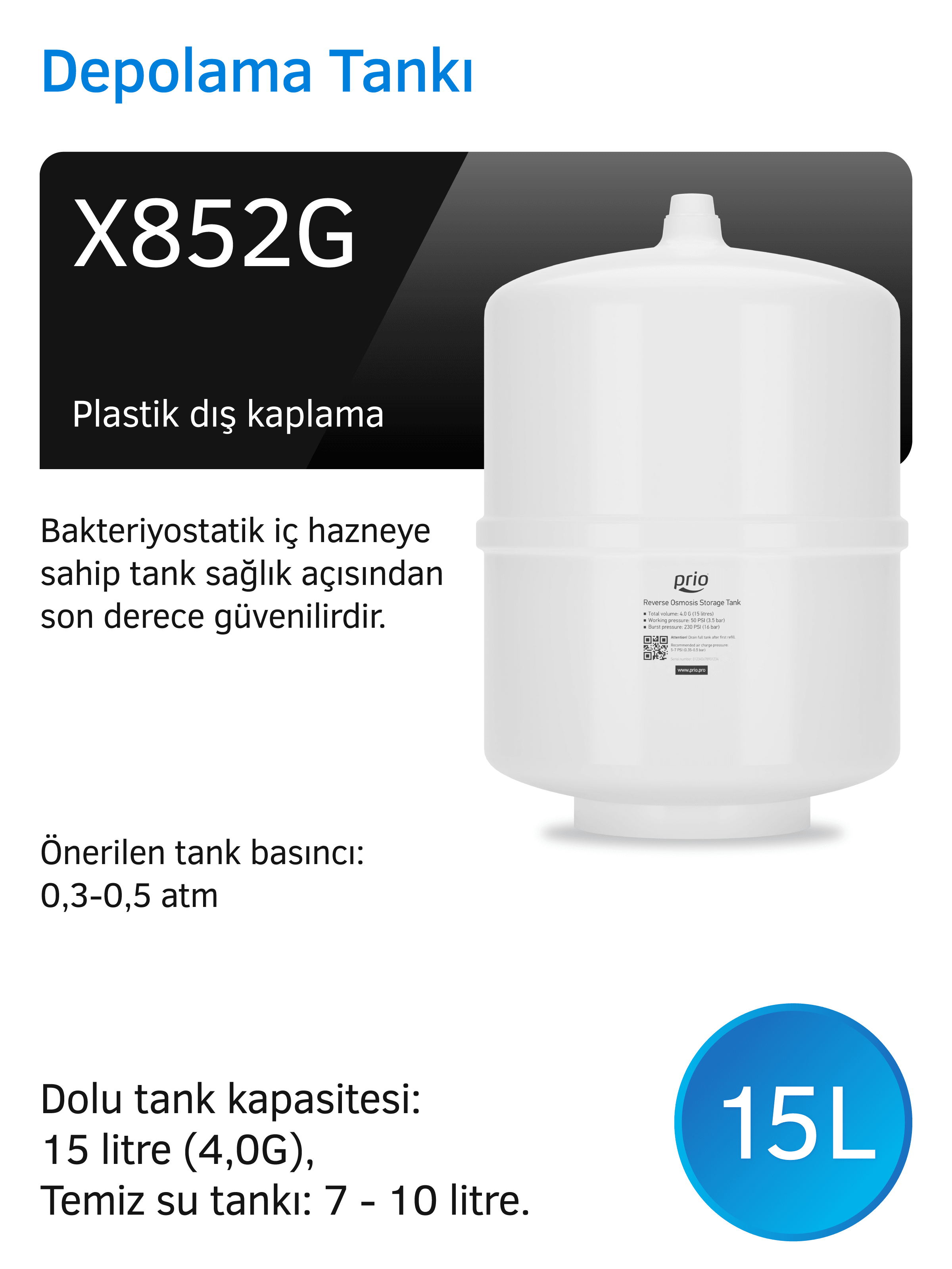 Prio® MO580 Slim Reverse Osmosis Water Filtration System With 4G Tank With Integrated Booster Pump