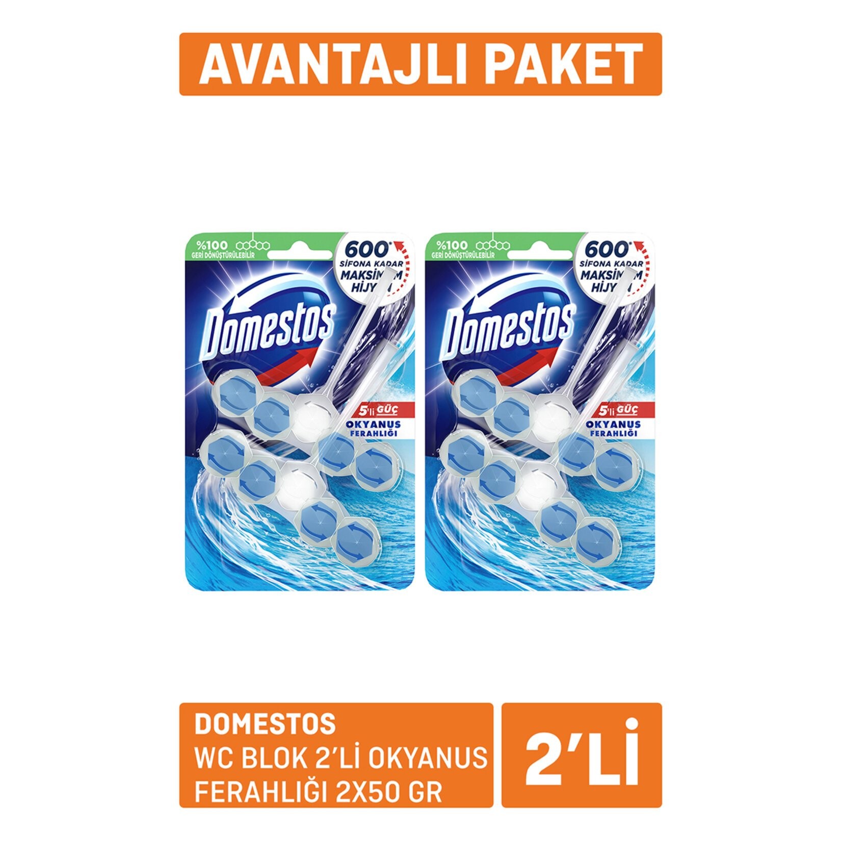 Domestos Wc Blok 5'li Güç Okyanus Ferahlığı 100 Gr