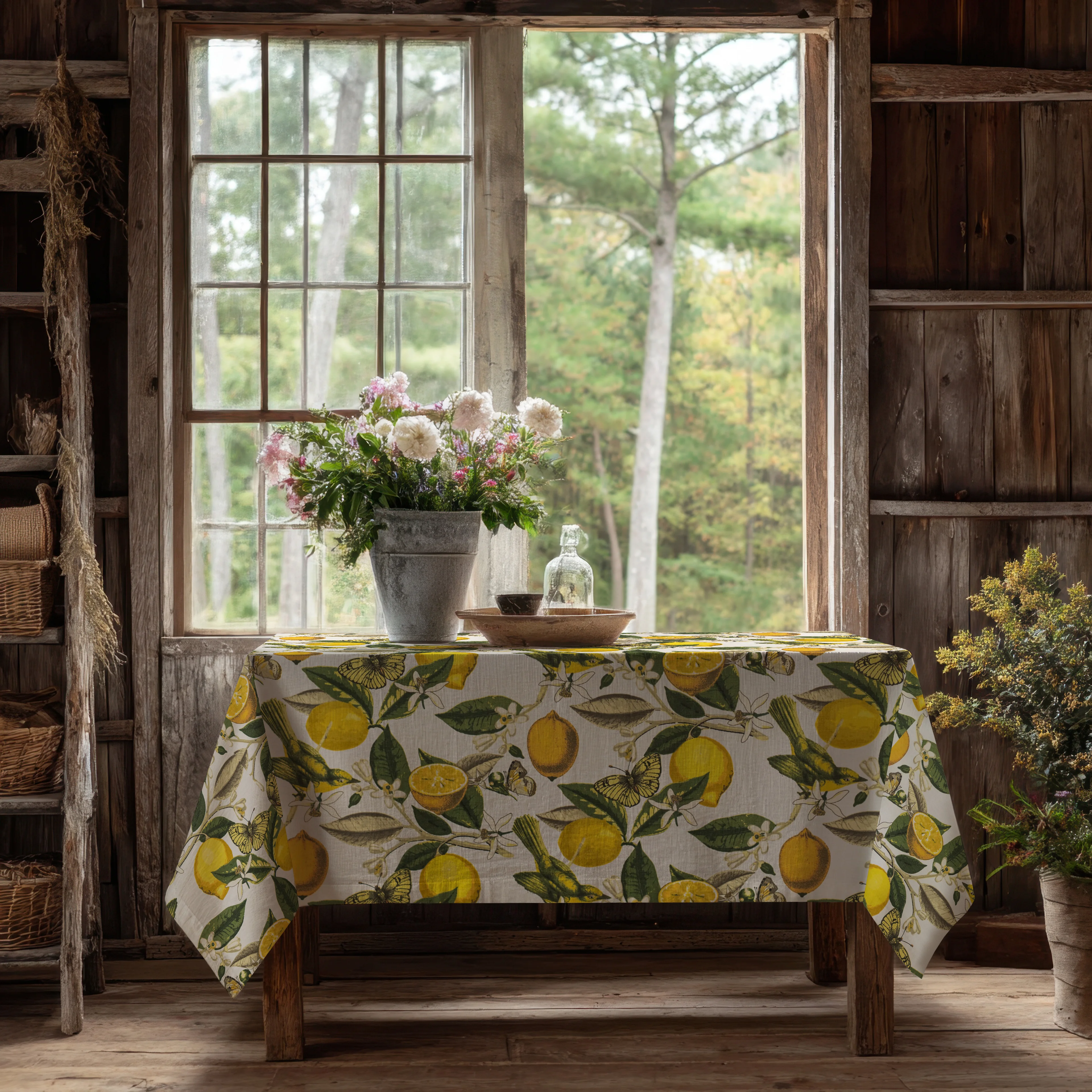 Limon Desenli Keten Masa Örtüsü Dertsiz Kumaş