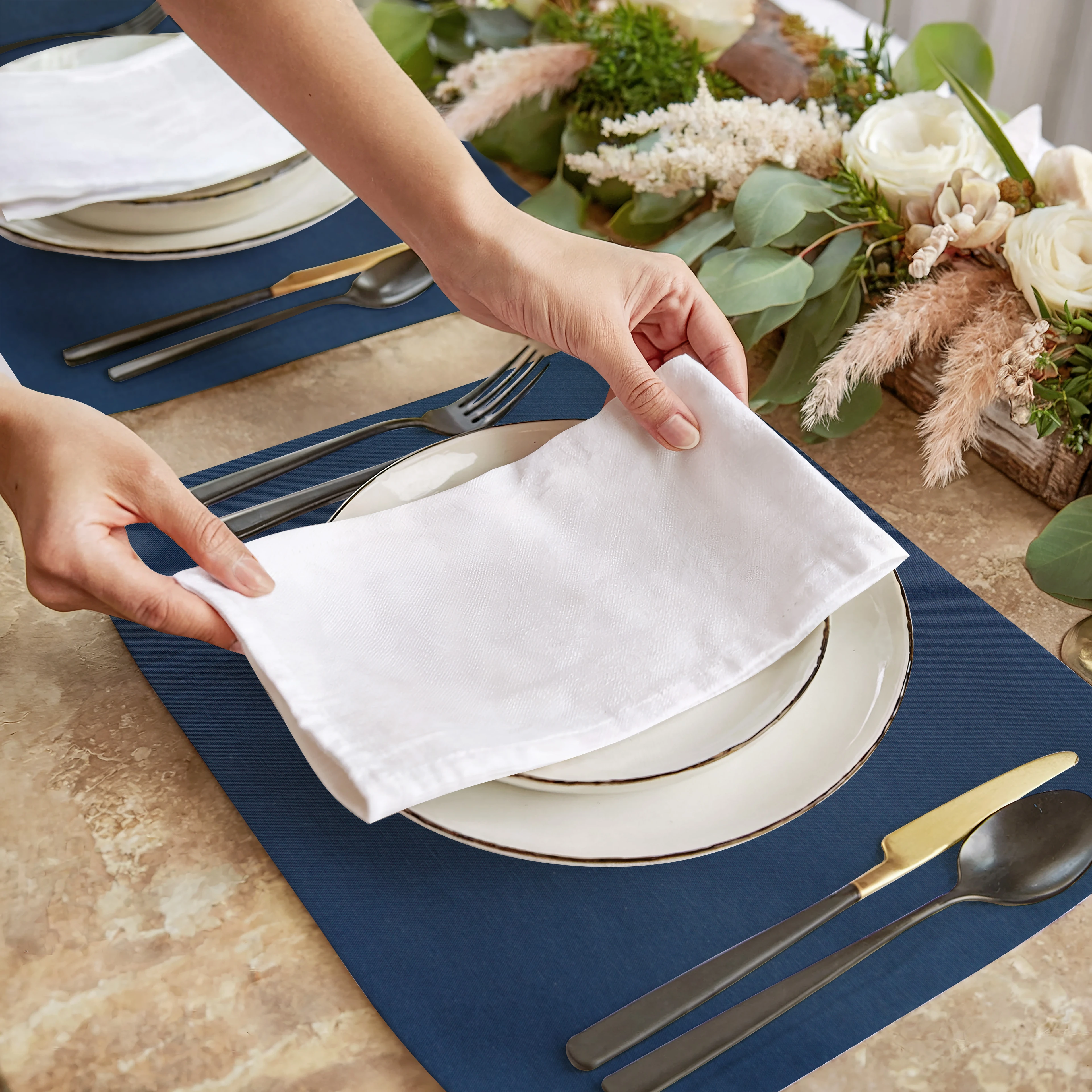 Lacivert Keten Servis Altlığı 6 Adet