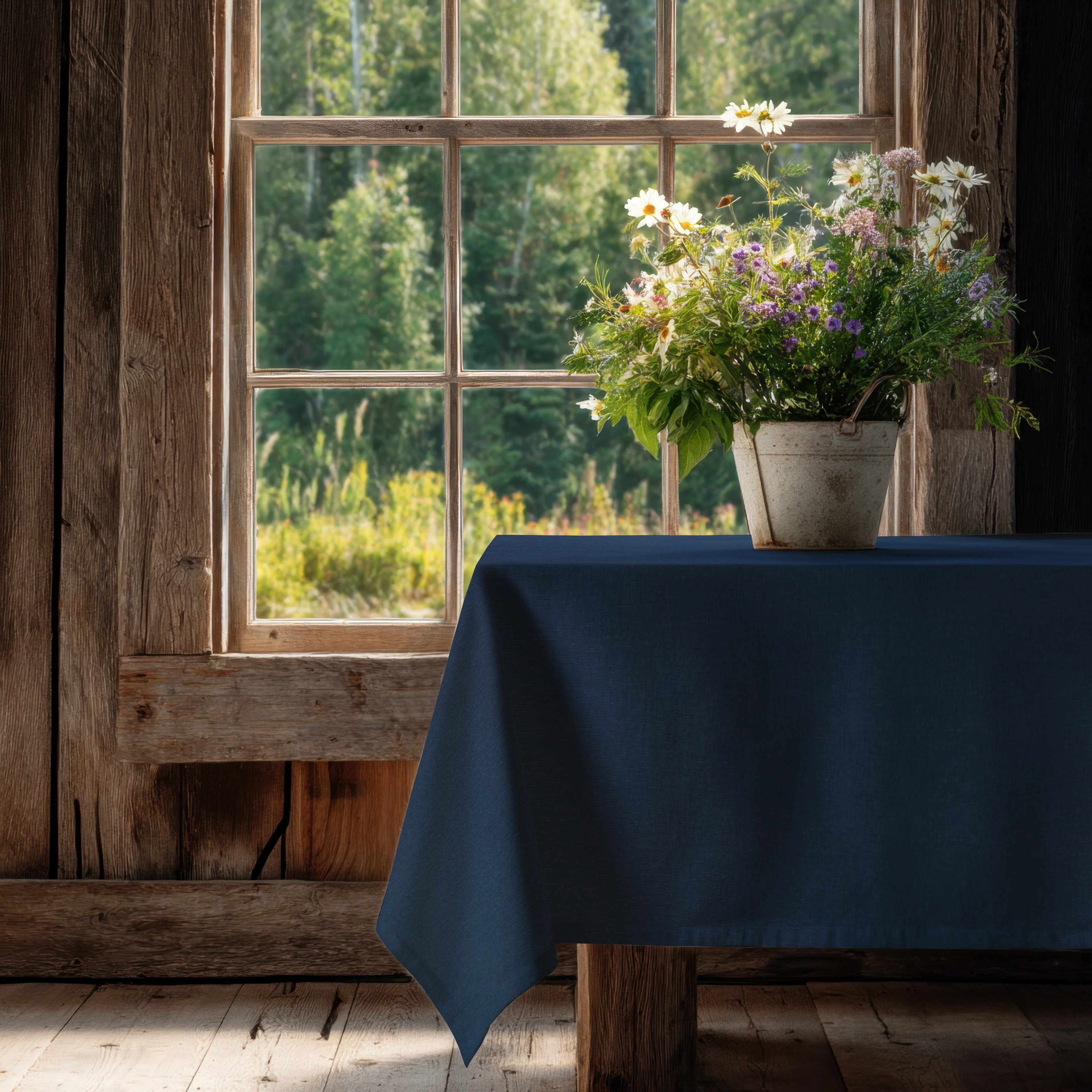 Lacivert Keten Masa Örtüsü Dertsiz Kumaş