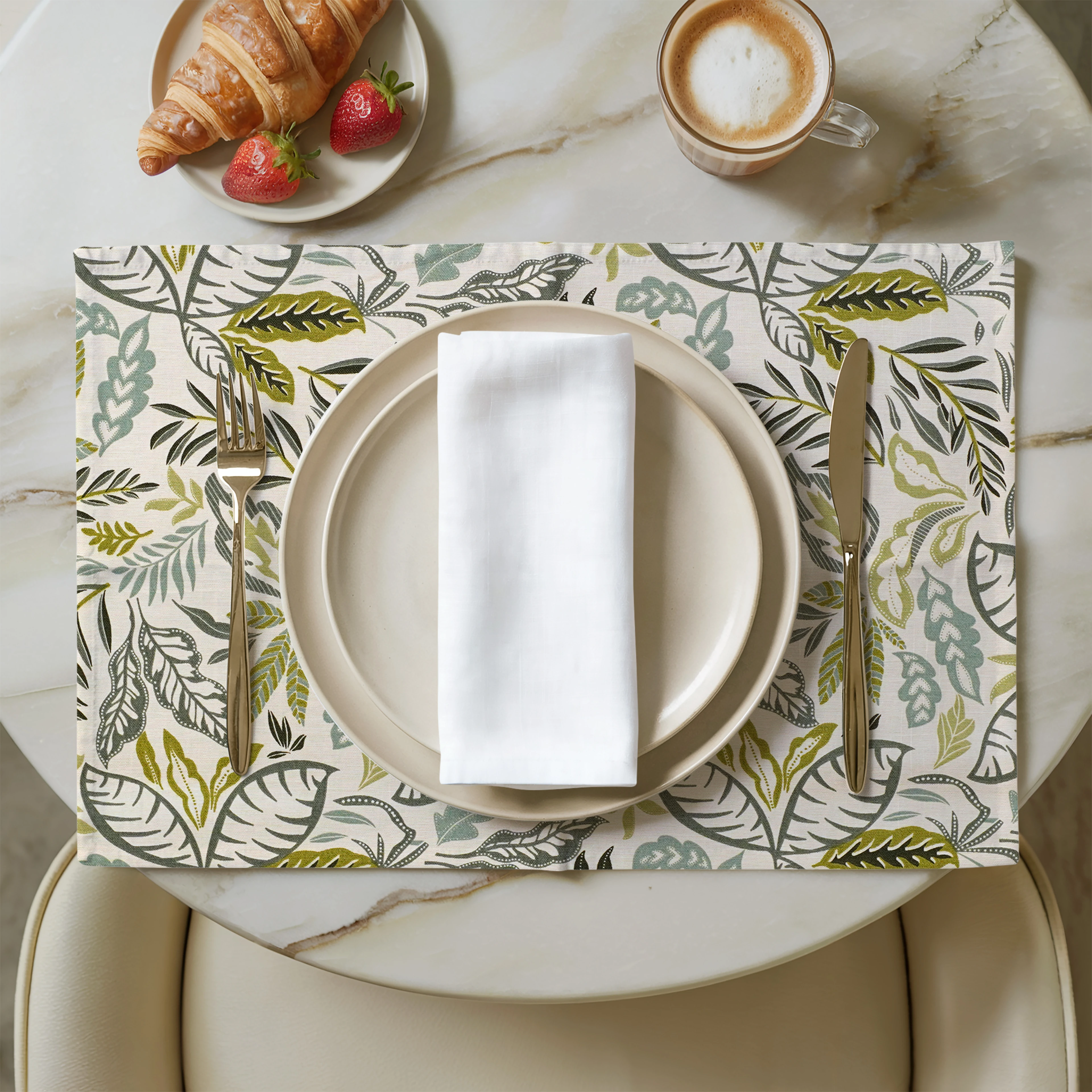 Yaprak Desenli Keten Servis Altlığı 6 Adet