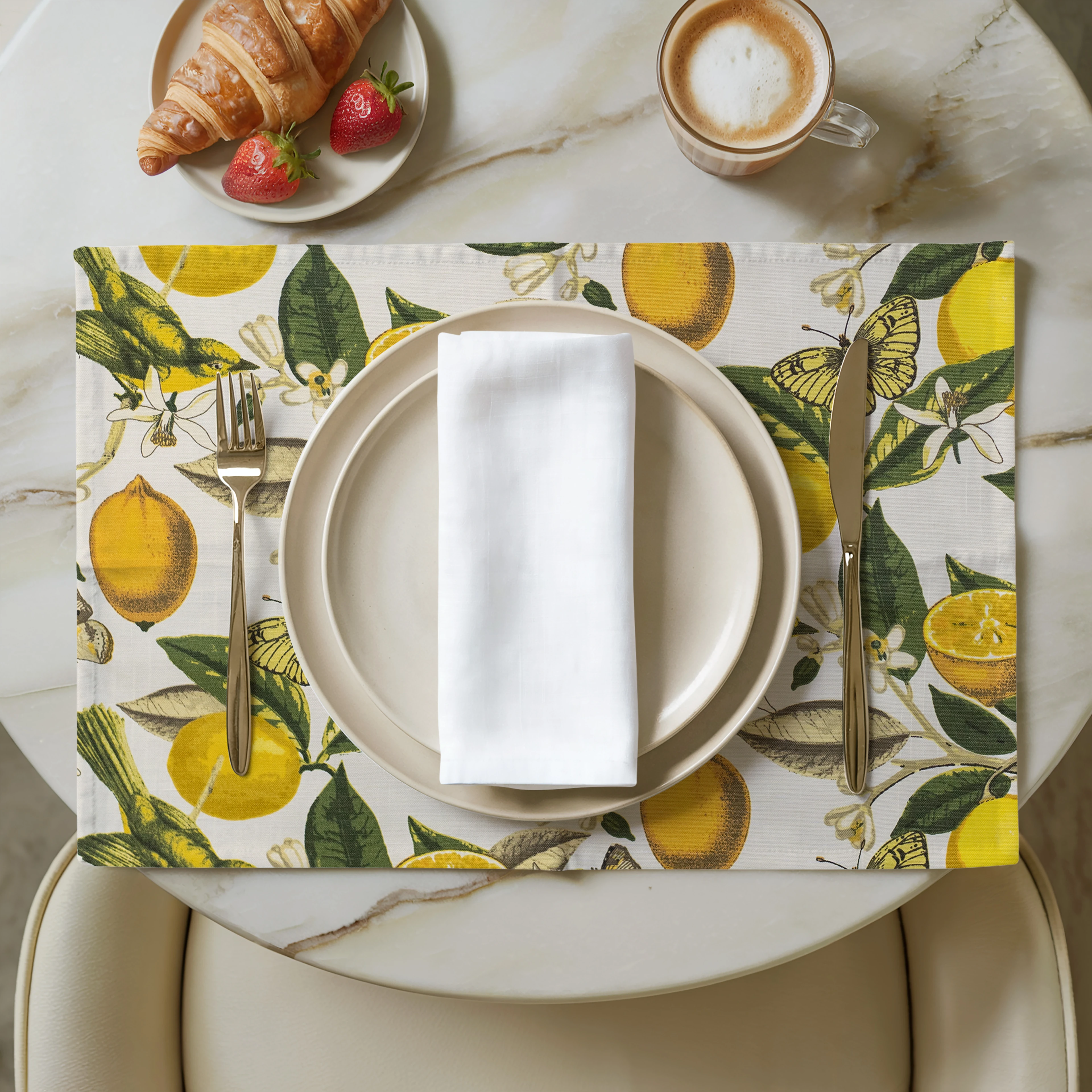 Limon Desenli Keten Servis Altlığı 6 Adet