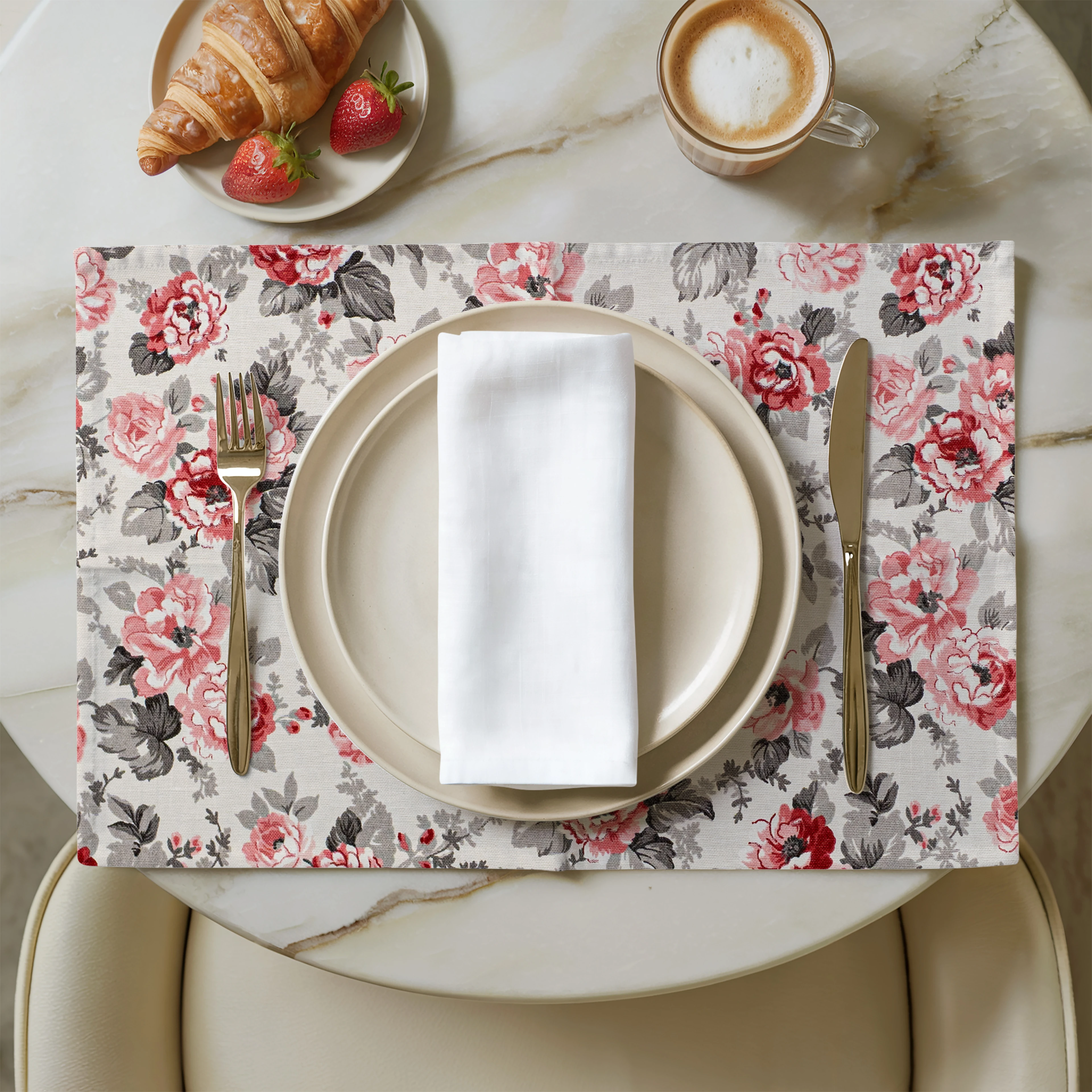 Şakayık Desenli Keten Servis Altlığı 6 Adet