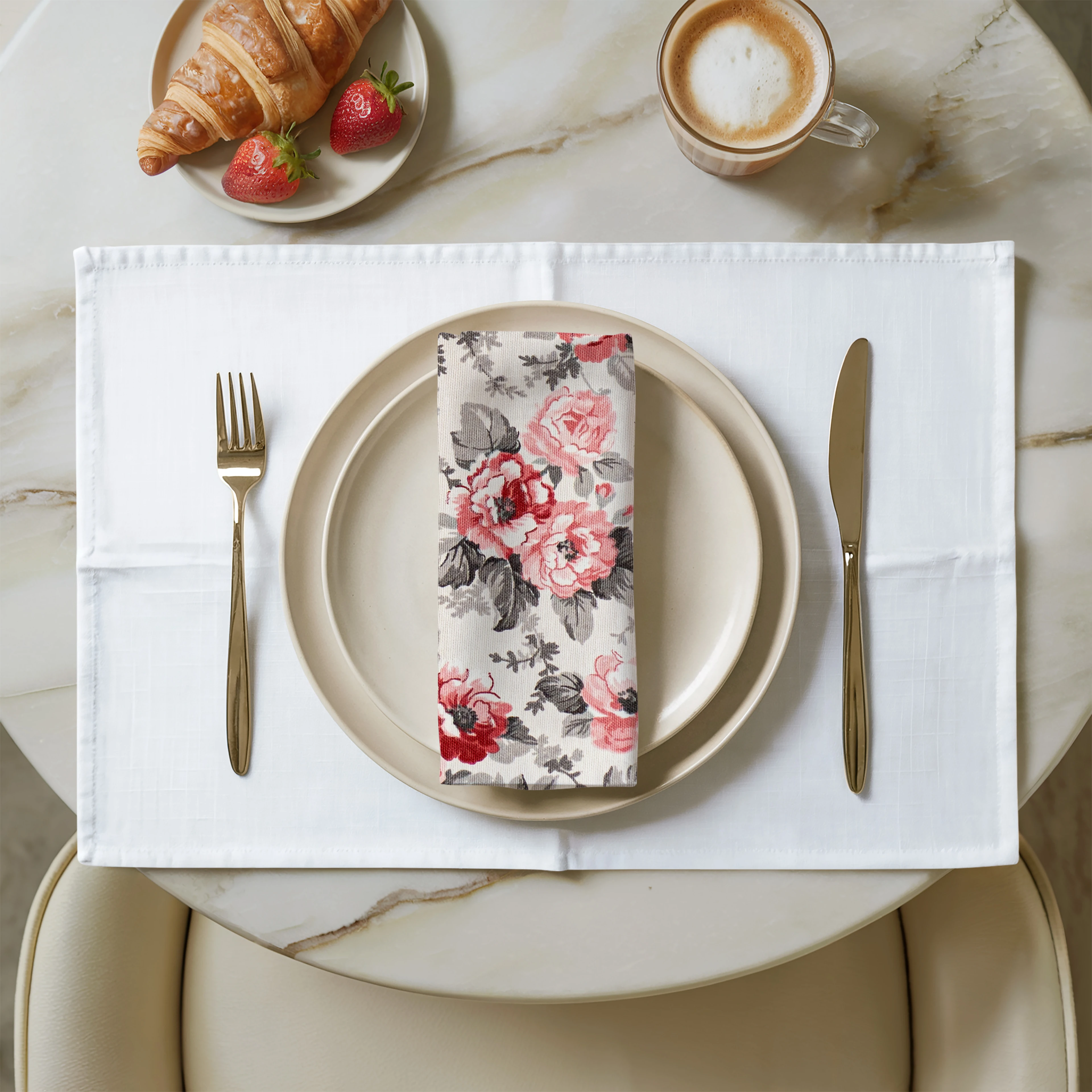 Şakayık Desenli Keten Peçete