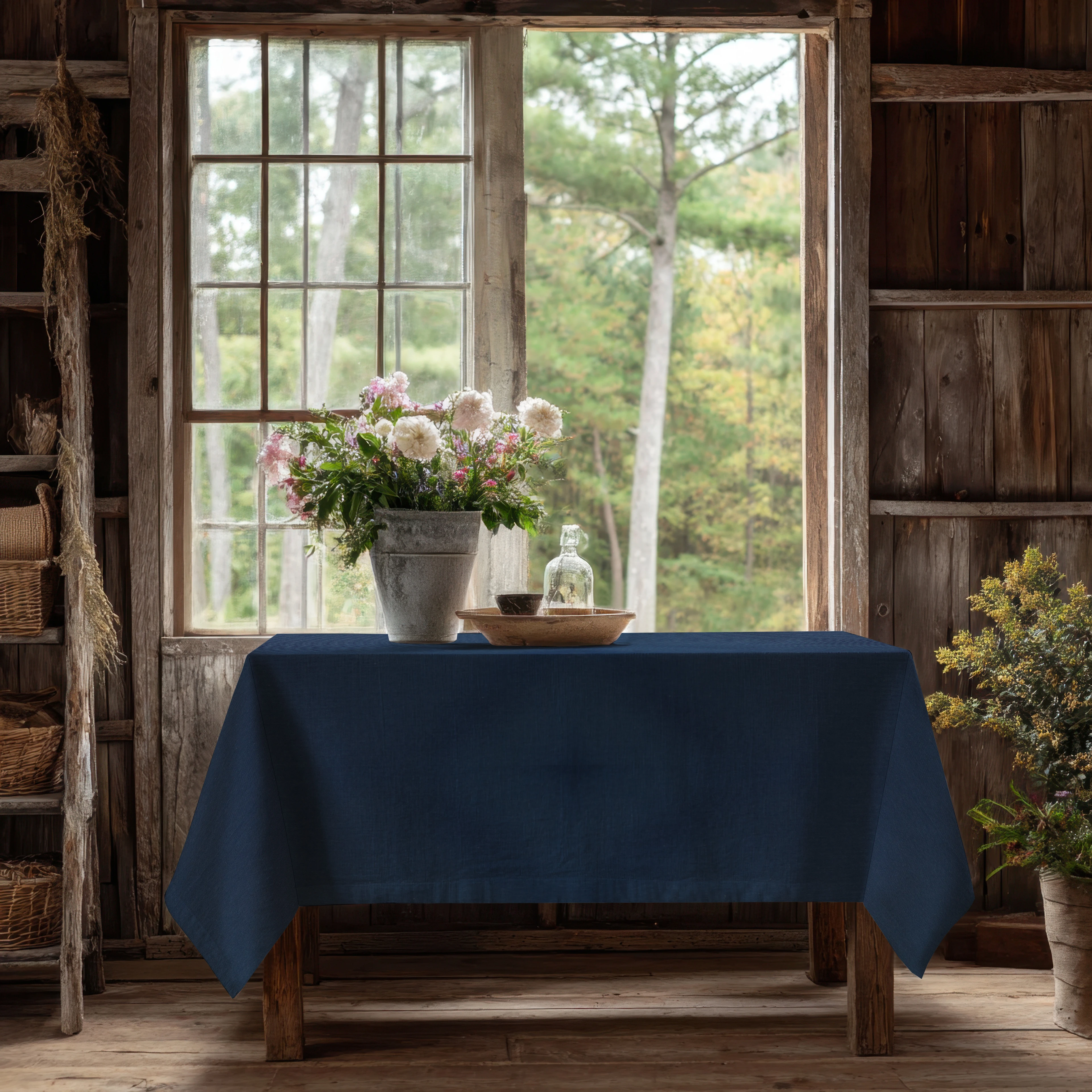 Lacivert Keten Masa Örtüsü Dertsiz Kumaş