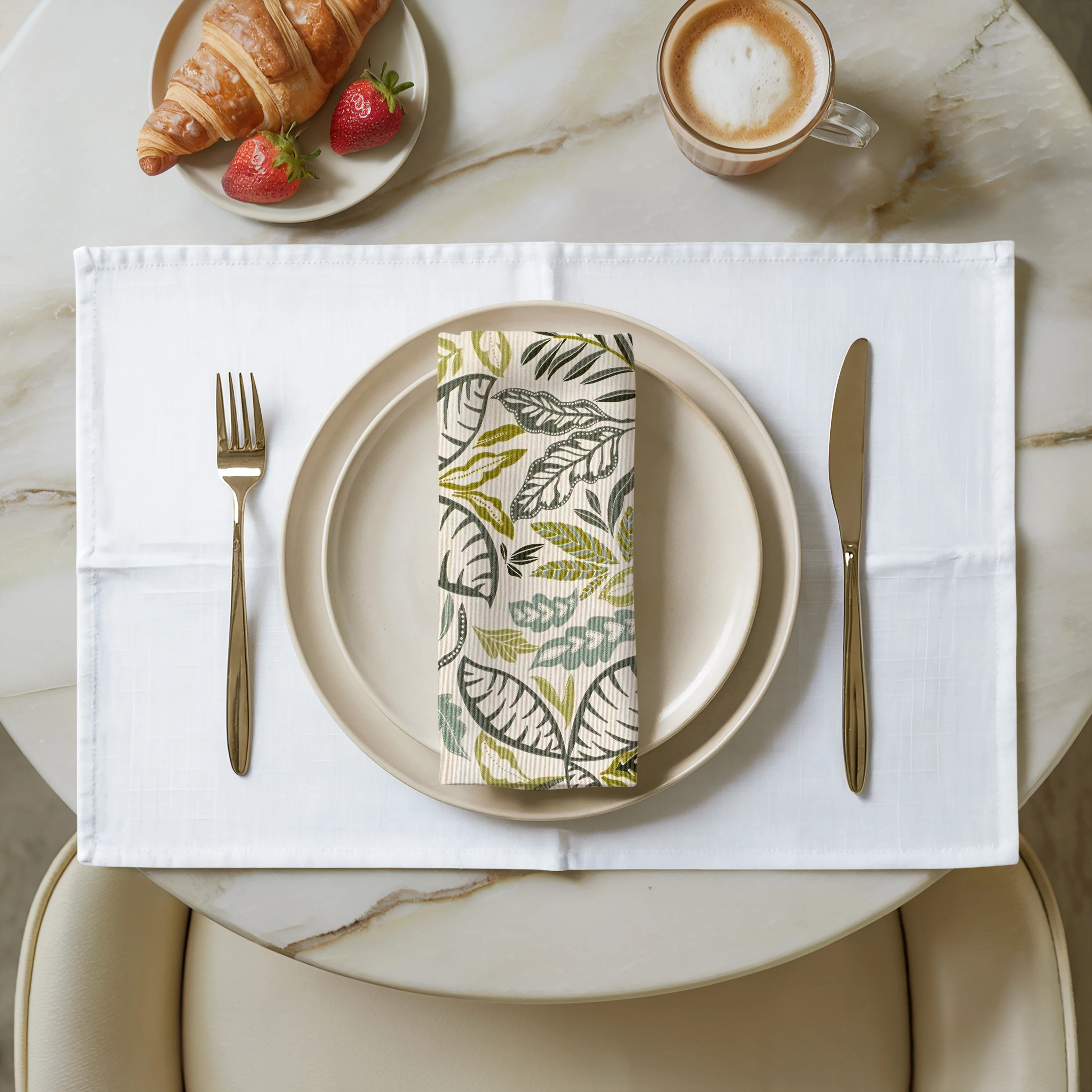 Yaprak Desenli Keten Peçete