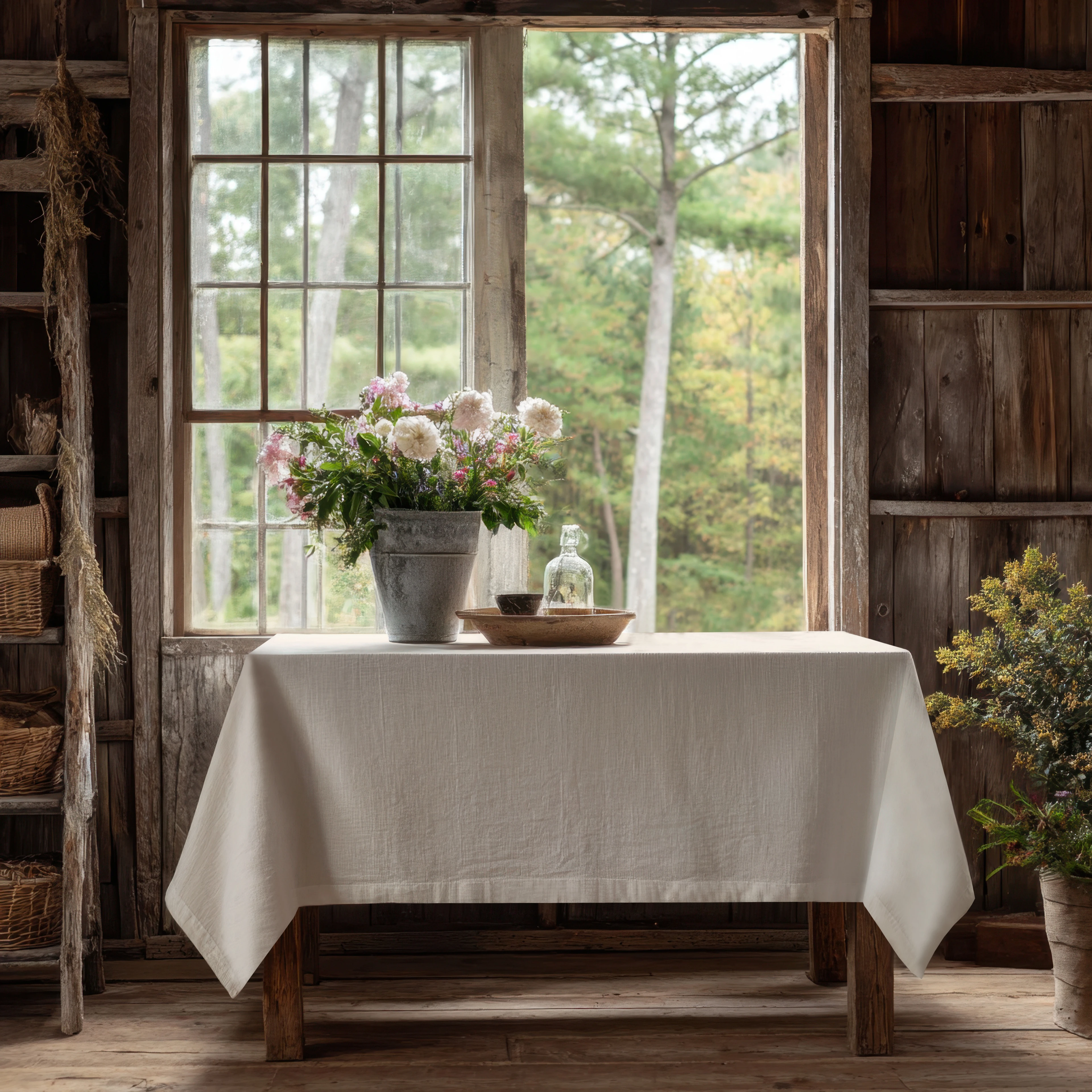 Ekru Keten Masa Örtüsü Dertsiz Kumaş